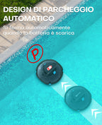 WINNY POOL CLEANER Winny 200 Robot Piscina, Piscina Senza Fili con Batteria, Autonomia 75 Min per Piscine Fuori Terra 60 m², Doppia Filtrazione, Parcheggio Automatico (Trasparente Nero-Blu)