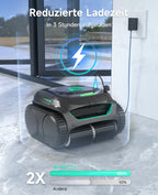 WYBOT C2 Poolroboter Akku Boden und Wand für Einbaupools bis 150㎡, Doppelfiltration, 3-Fach Motor, Starke Saugkraft, Wandkletter & Wasserlinie, 180 Min, App(Schwarz-Grün Grün)