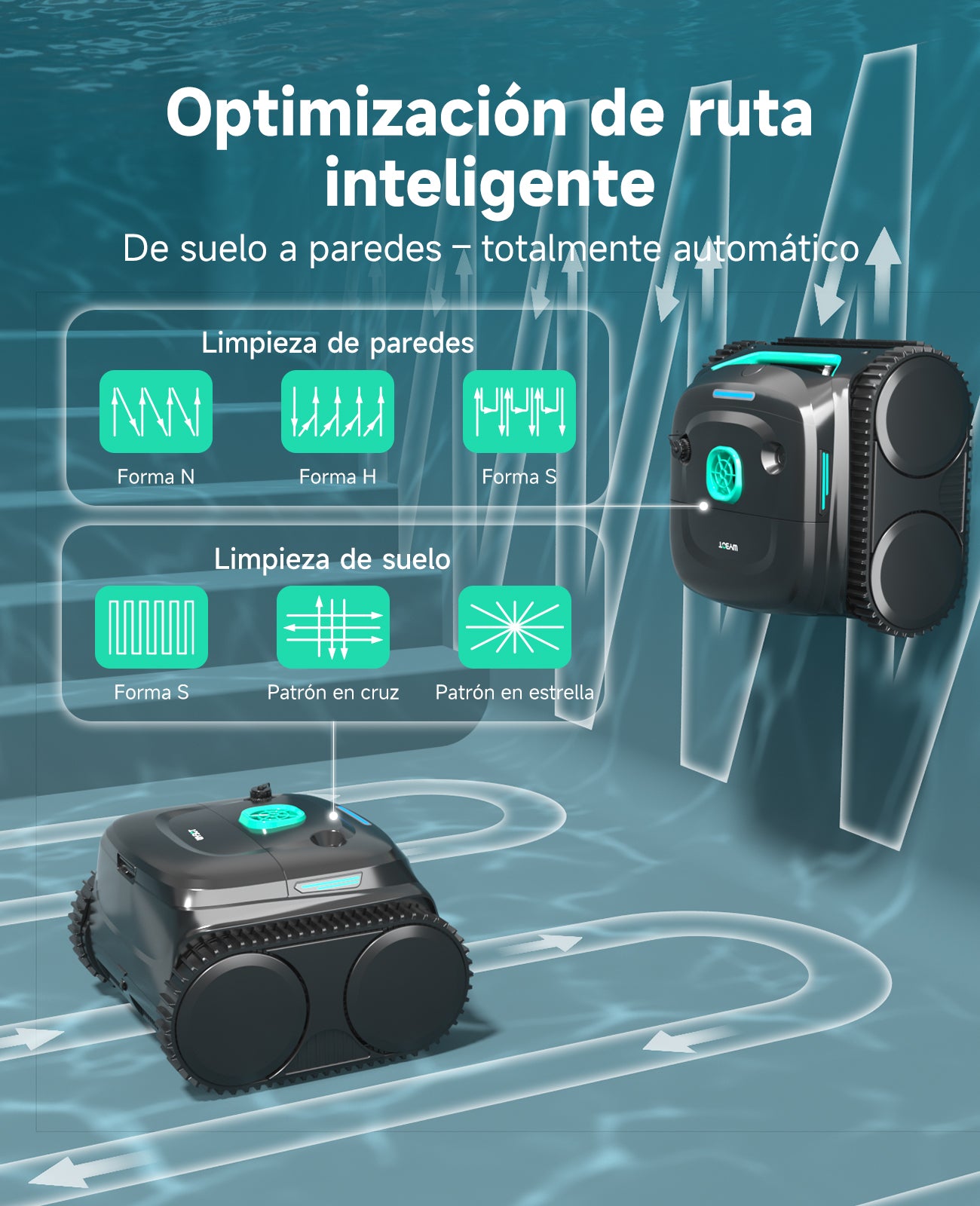 WYBOT C2 Limpiafondos Piscina Robot Inalámbrico, 3 Motores, Doble Filtración, Limpieza Paredes y Línea de Agua, Autonomía 180 Min, para Piscinas Enterradas Hasta 150㎡, App(Verde negro oscuro-Verde)