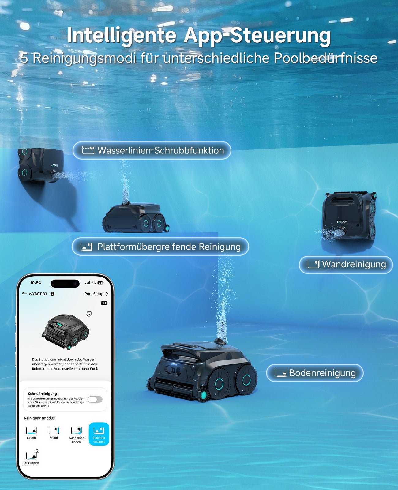 WYBOT OS600 Poolroboter Akku Für Wand Und Boden, Kabelloser Poolroboter Mit 120 Min Laufzeit, Intelligente Navigation, Auto-Park Für Inground- Und Aufstellpools,Schwarzgrün