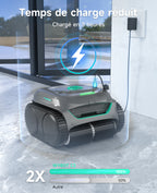 WYBOT C2 Robot Piscine Sans Fil pour Piscines Enterrées 150㎡, Double Filtration, 3 Moteurs, Aspiration Puissante, Nettoyage Parois & Ligne d'Eau, 180 Min, App(Gris-Vert Vert)