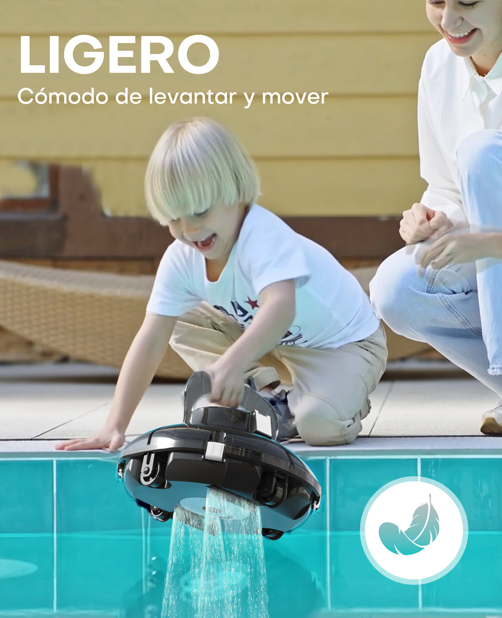 WINNY POOL CLEANER Winny 200 Limpiafondos Piscina, Inalámbrico Robot Limpiafondos Piscina, 75Min Autonomía, Piscinas Desmontables 60m², Doble Filtración,Estacionamiento Auto(Transparente Negro-Blanco)