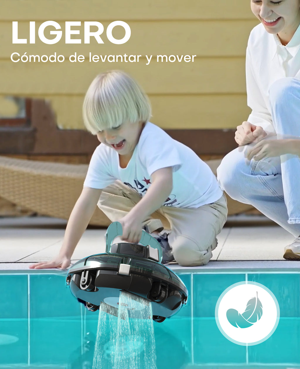 WINNY POOL CLEANER Winny 200 Limpiafondos Piscina, Inalámbrico Robot Limpiafondos Piscina, 75Min Autonomía, Piscinas Desmontables 60m², Doble Filtración,Estacionamiento Auto(Transparente Verde Blanco)（副本）