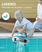 WINNY POOL CLEANER Winny 200 Limpiafondos Piscina, Inalámbrico Robot Limpiafondos Piscina, 75Min Autonomía, Piscinas Desmontables 60m², Doble Filtración,Estacionamiento Auto(Negro-Azul)
