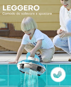 WINNY POOL CLEANER Winny 200 Robot Piscina, Piscina Senza Fili con Batteria, Autonomia 75 Min per Piscine Fuori Terra 60 m², Doppia Filtrazione, Parcheggio Automatico (Trasparente Blu-Bianco)