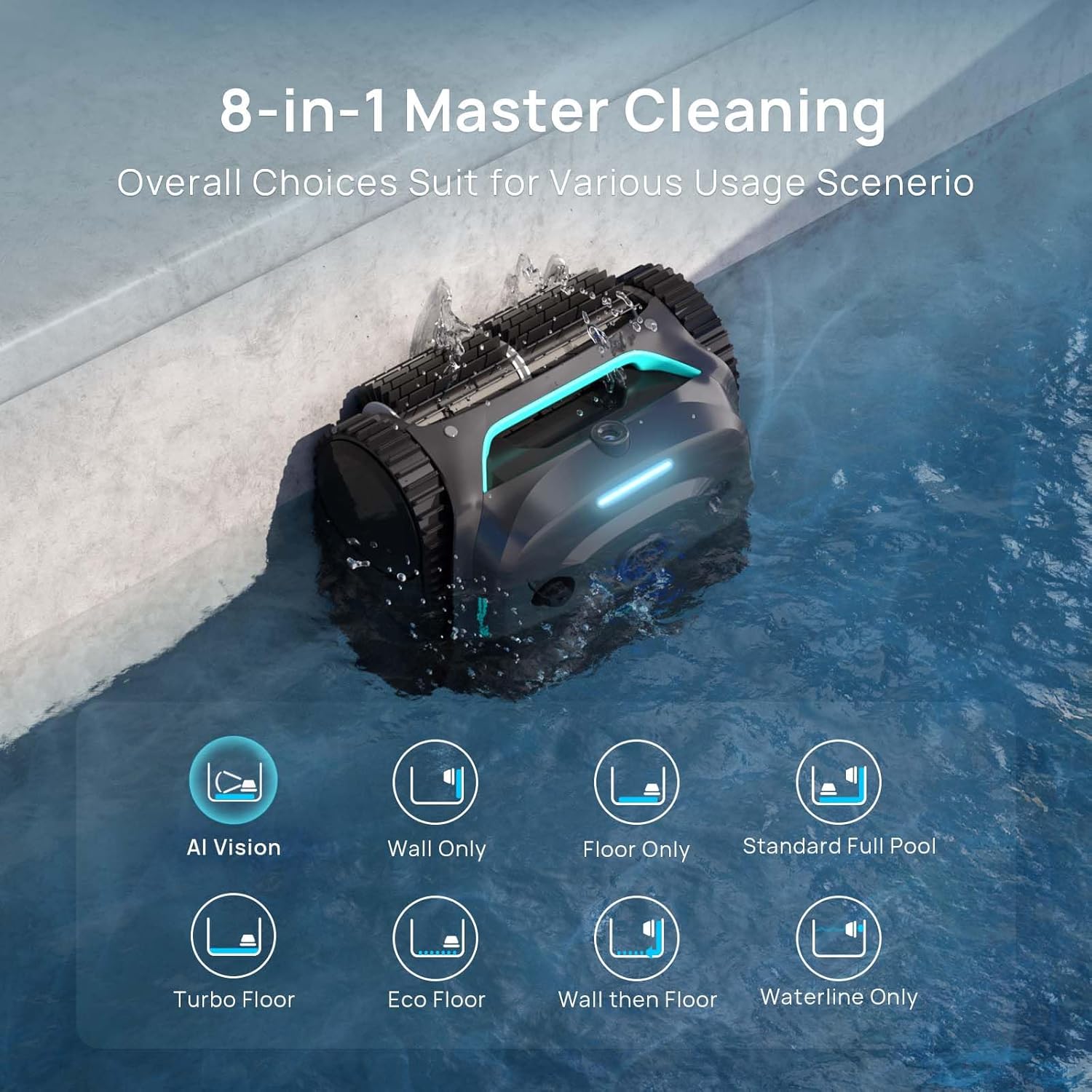(2026 Upgrade) WYBOT C2 Vision AI Camera Cordless Pool Vacuum Robot for inground Pools, 8-in-1 Pool Cleaner, Ultra-fine Filtration, Powerful Motor Suction, Wall Climbing, Gray (Renewed)