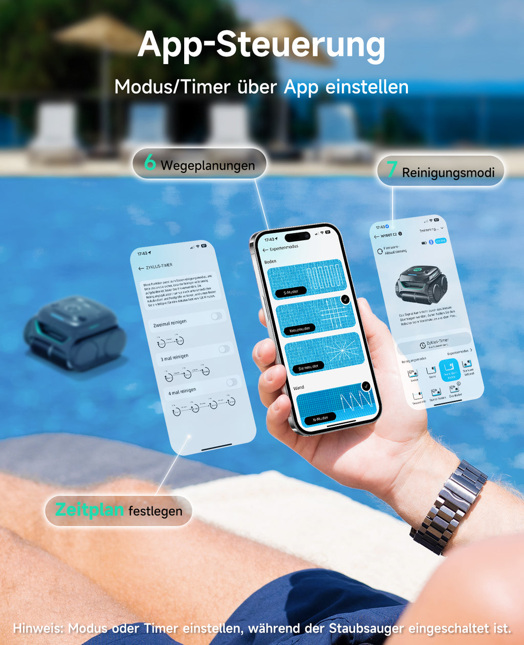 WYBOT C2 Poolroboter Akku Boden und Wand für Einbaupools bis 150㎡, Doppelfiltration, 3-Fach Motor, Starke Saugkraft, Wandkletter & Wasserlinie, 180 Min, App(Schwarz-Grün Grau)