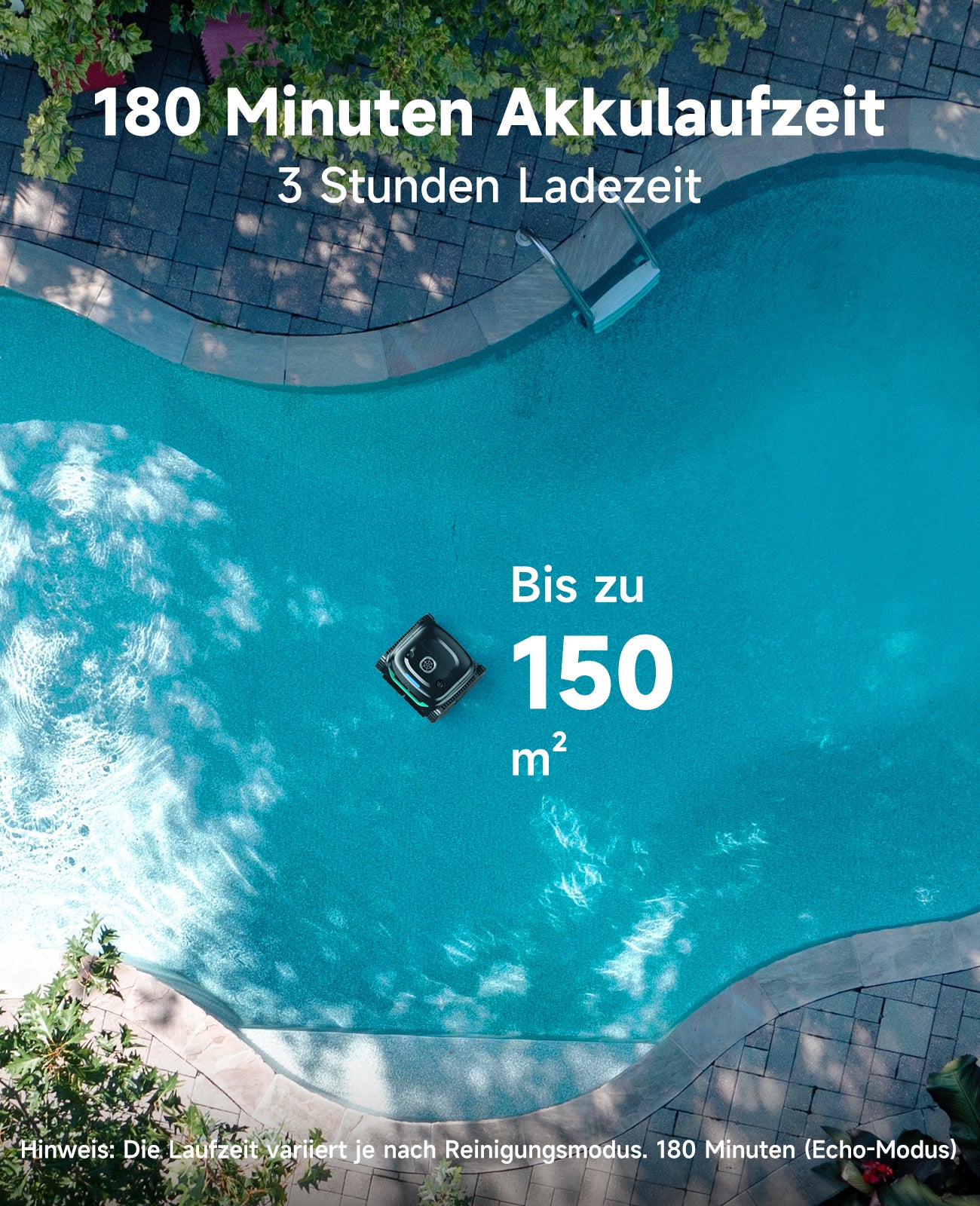WYBOT C2 Poolroboter Akku Boden und Wand, 3-Fach Motor, Doppelfiltration, Wandkletter & Wasserlinienreinigung, 180 Min Laufzeit, für Einbaupools bis 150㎡, App-Steuerung(Dunkelschwarzgrün-Grau)