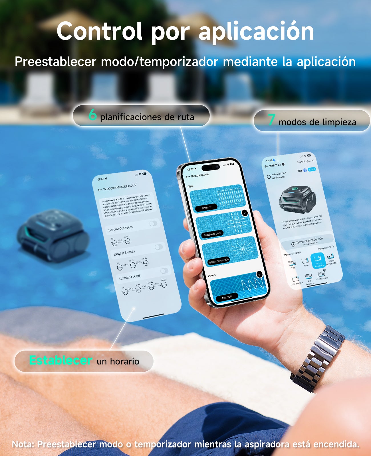 WYBOT C2 Limpiafondos Piscina, Robot Limpiafondos Piscina Inalámbrico 150㎡, Doble Filtración, 3 Motores, Succión Potente, Limpieza Paredes & Línea de Agua, 180 Min, App(Negro-Verde Gris)