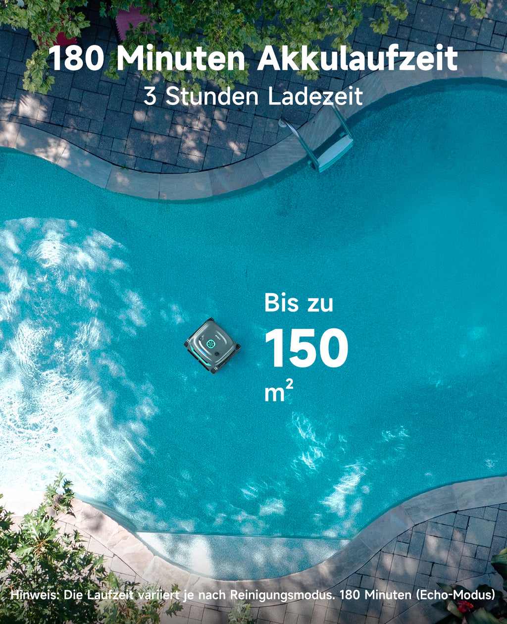 WYBOT C2 Poolroboter Akku Boden und Wand für Einbaupools bis 150㎡, Doppelfiltration, 3-fach Motor, Starke Saugkraft, Wandkletter & Wasserlinie, 180 Min, App(Dunkelgraugrün-Grün)