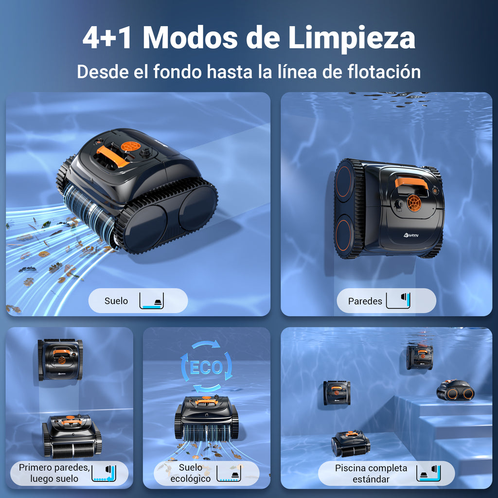 WINNY C1 Robot Piscina y Limpiafondos Piscina-Sin Cables, 150 min de Autonomía, Limpia Paredes y Fondo, Navegación Inteligente, Auto-aparcamiento, para Piscinas Enterradas y Sobre Suelo, Naranja Negro