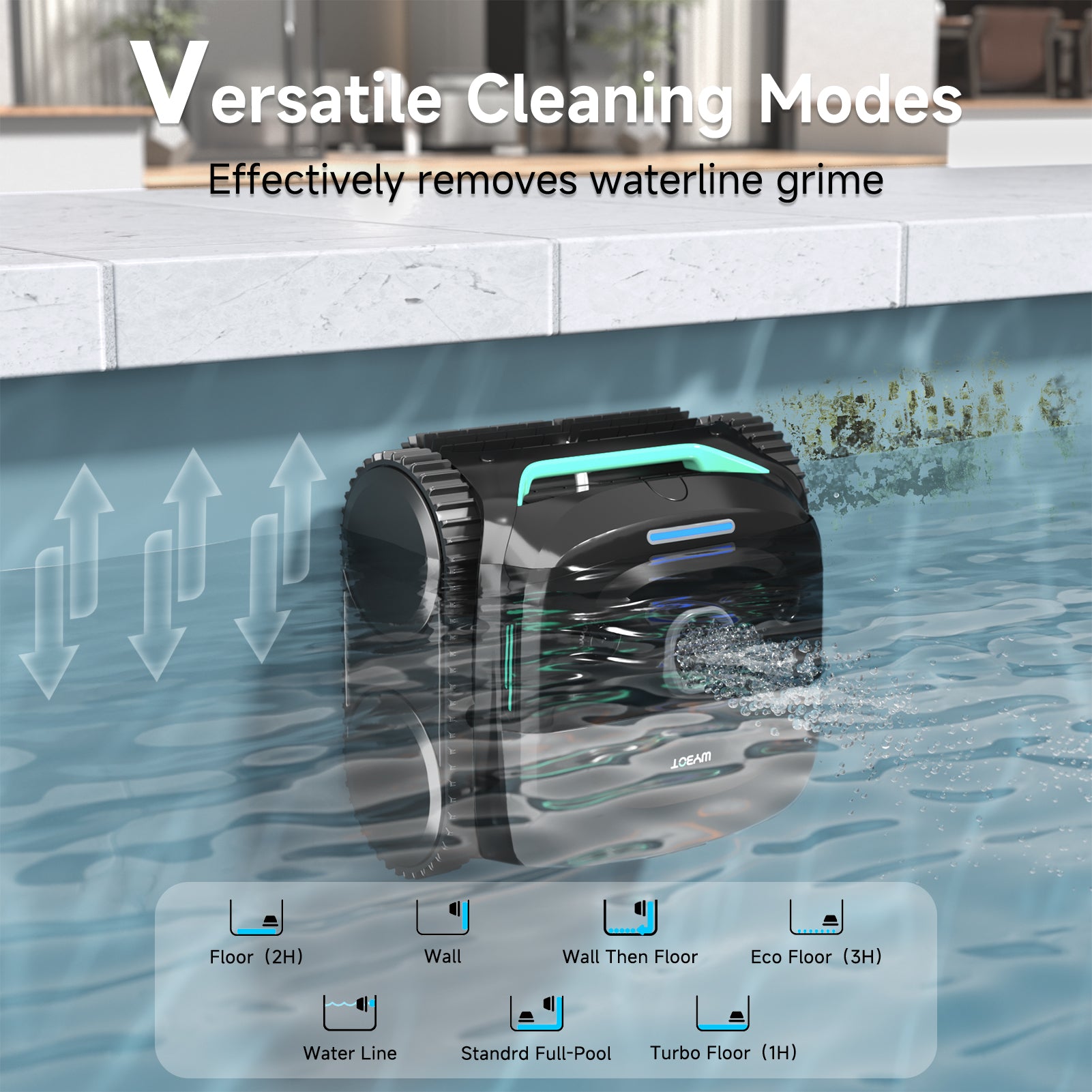 WYBOT C2 Cordless Robotic Pool Cleaner, Dual Filtrations, Floor, Wall &Waterline Cleaning, App Scheduling, Smart Navigation, Pool Vacuum for Inground Pools-Jet Black with Green Handle
