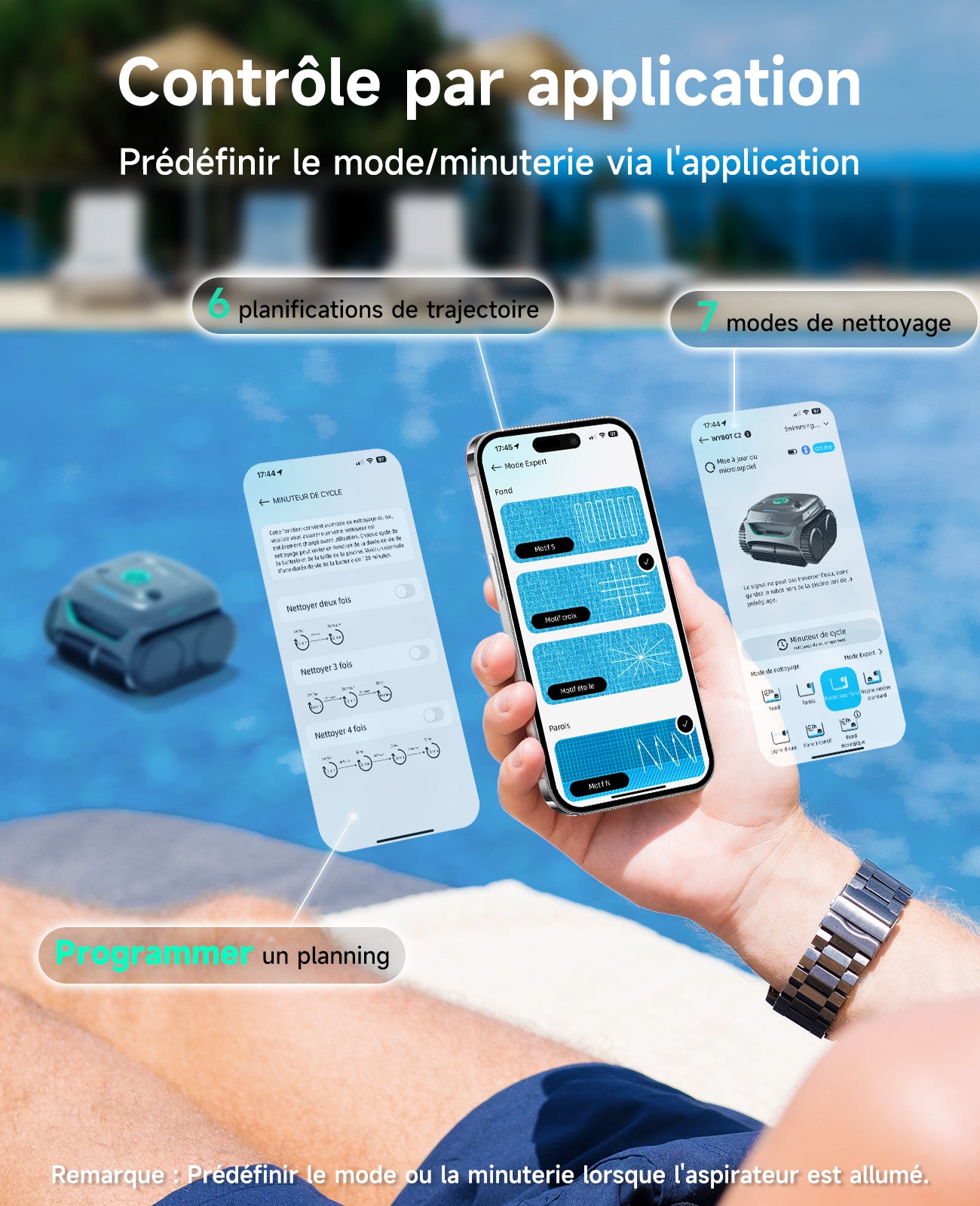 WYBOT C2 Robot Piscine Sans Fil pour Piscines Enterrées 150㎡, Double Filtration, 3 Moteurs, Aspiration Puissante, Nettoyage Parois & Ligne d'Eau, 180 Min, App(Gris-Vert Vert)