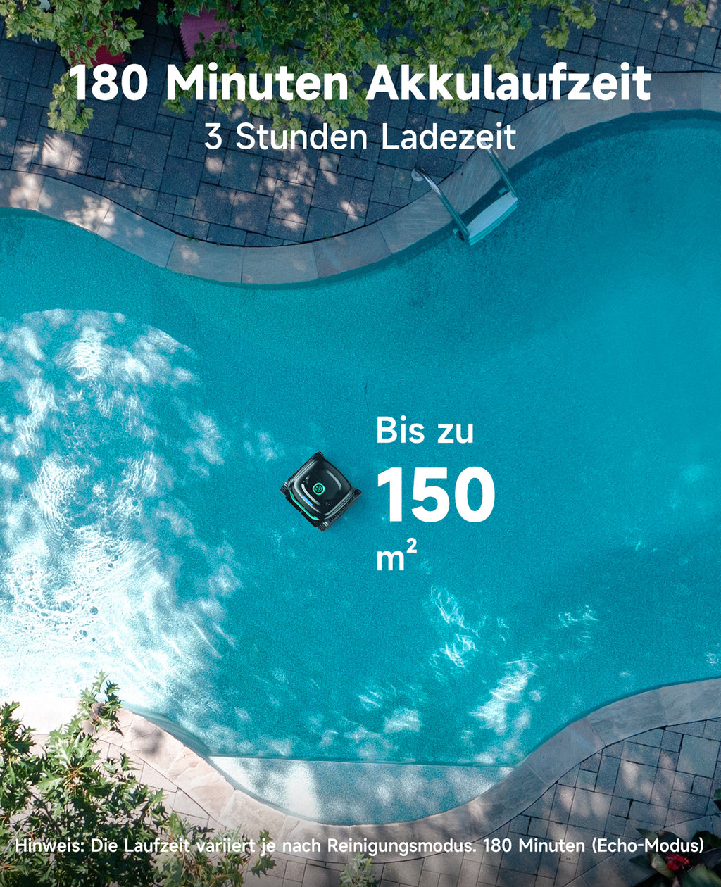 WYBOT C2 Poolroboter Akku Boden und Wand, 3-Fach Motor, Doppelfiltration, Wandkletter & Wasserlinienreinigung, 180 Min Laufzeit, für Einbaupools bis 150㎡, App-Steuerung(Dunkelschwarzgrün-Grün)