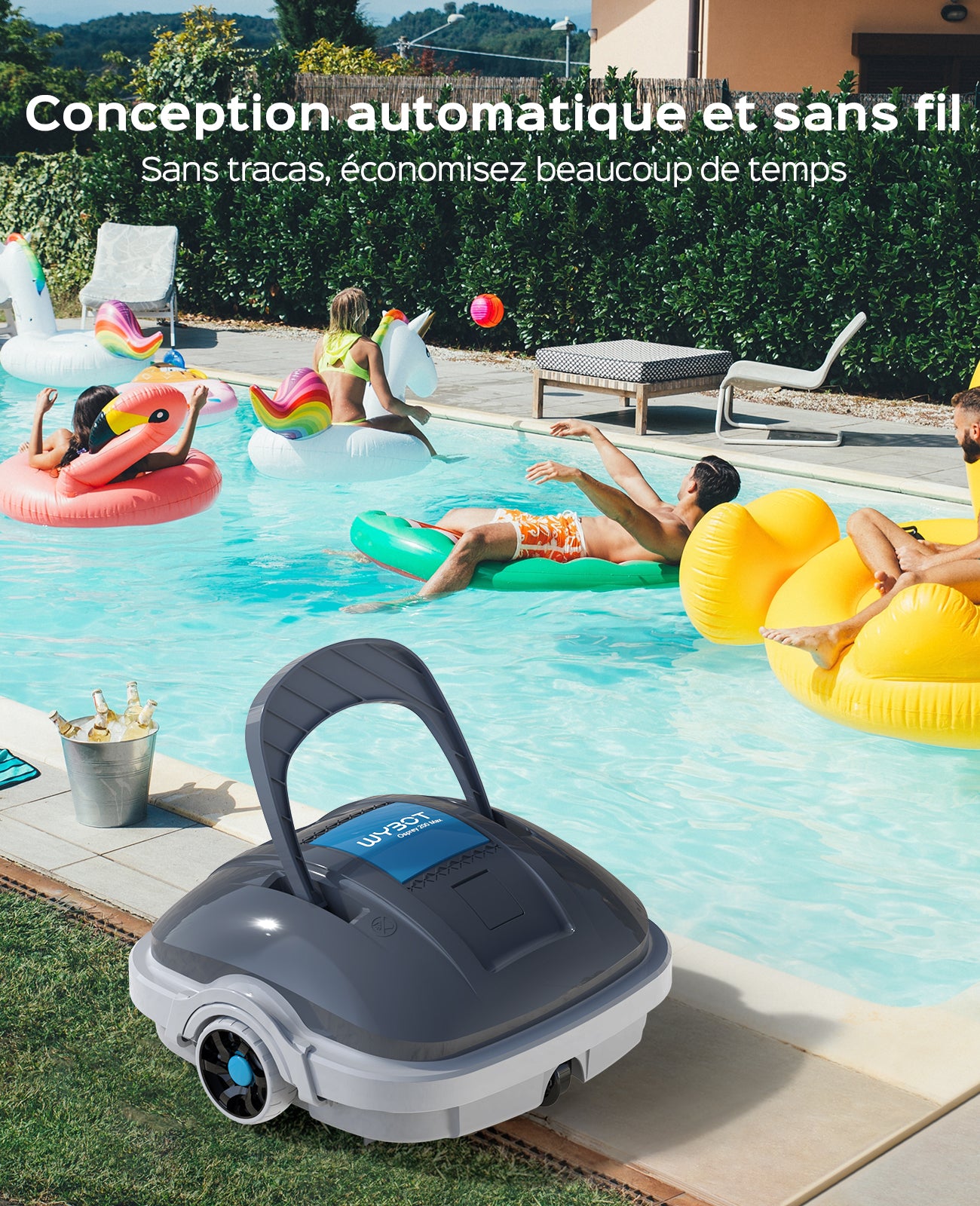 WYBOT Osprey 200 Max Robot Piscine,Aspirateur Piscine sans Fil,Moteurs Doubles Nettoyeur de Piscine,Autonomie 100 Min,Stationnement Automatique,pour Piscines Hors Sol 80m²(Gris foncé)