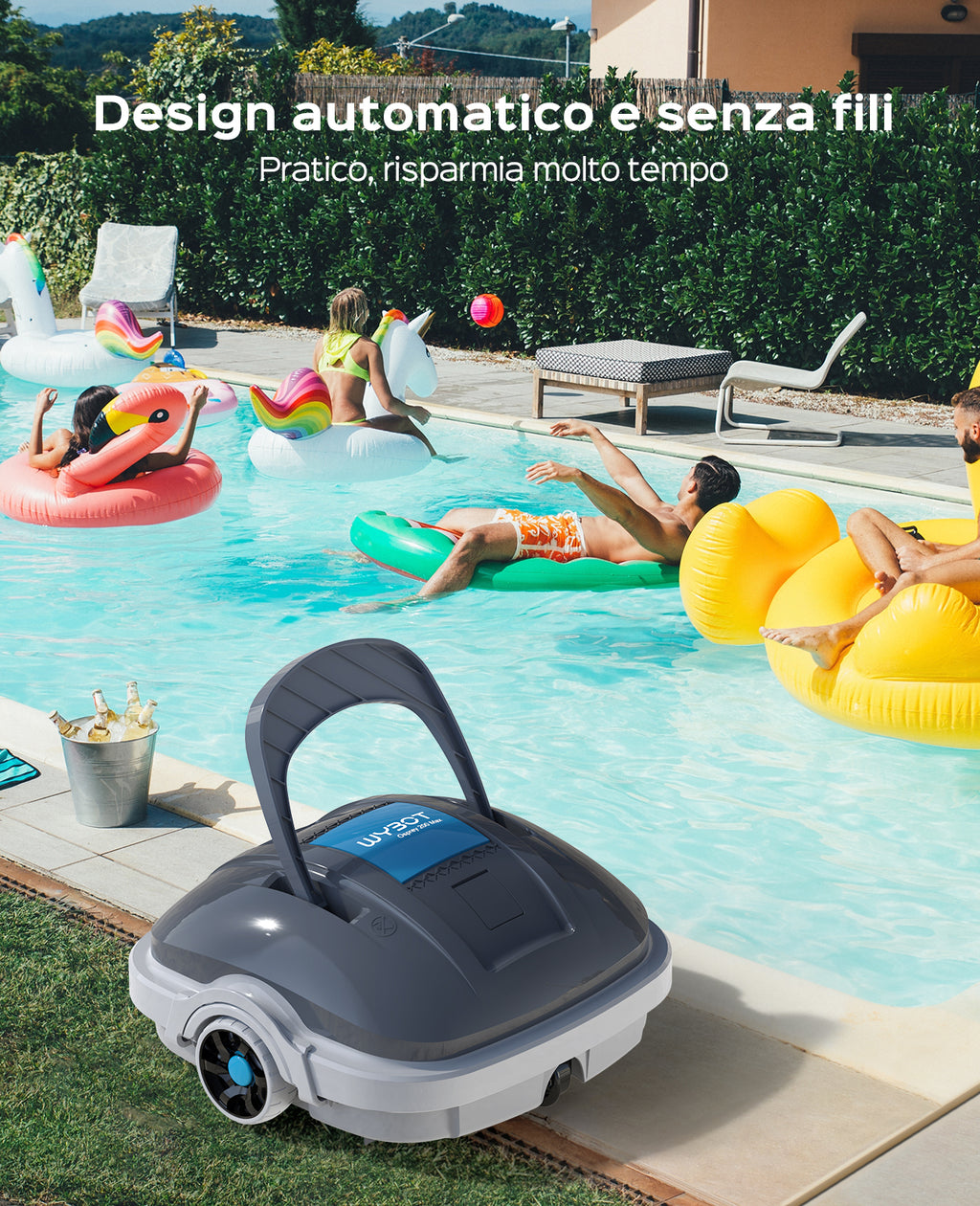 WYBOT Osprey 200 Max Robot Piscina Fuori Terra,Robot Pulitore Piscina Senza Fili,Parcheggio Automatico,Autonomia 100 Min,Doppi Motori,Filtrazione da 180 µm,per Piscine Fino a 80 m²(Grigio Scuro)