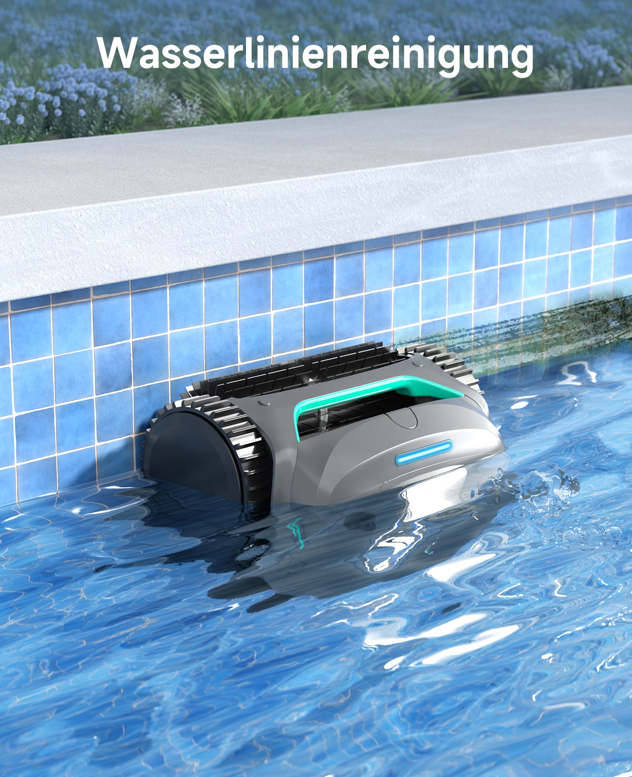 WYBOT C2 Poolroboter Akku Boden und Wand für Einbaupools bis 150㎡, Doppelfiltration, 3-Fach Motor, Starke Saugkraft, Wandkletter & Wasserlinie, 180 Min, App(Grau-Grün Grau)