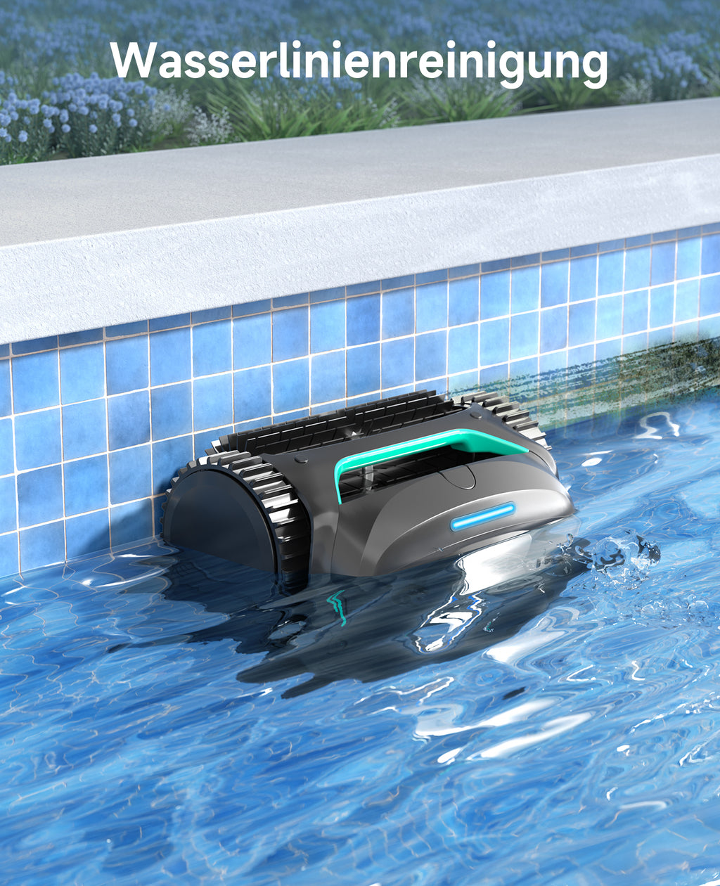 WYBOT C2 Poolroboter Akku Boden und Wand für Einbaupools bis 150㎡, Doppelfiltration, 3-Fach Motor, Starke Saugkraft, Wandkletter & Wasserlinie, 180 Min, App(Schwarz-Grün Grau)