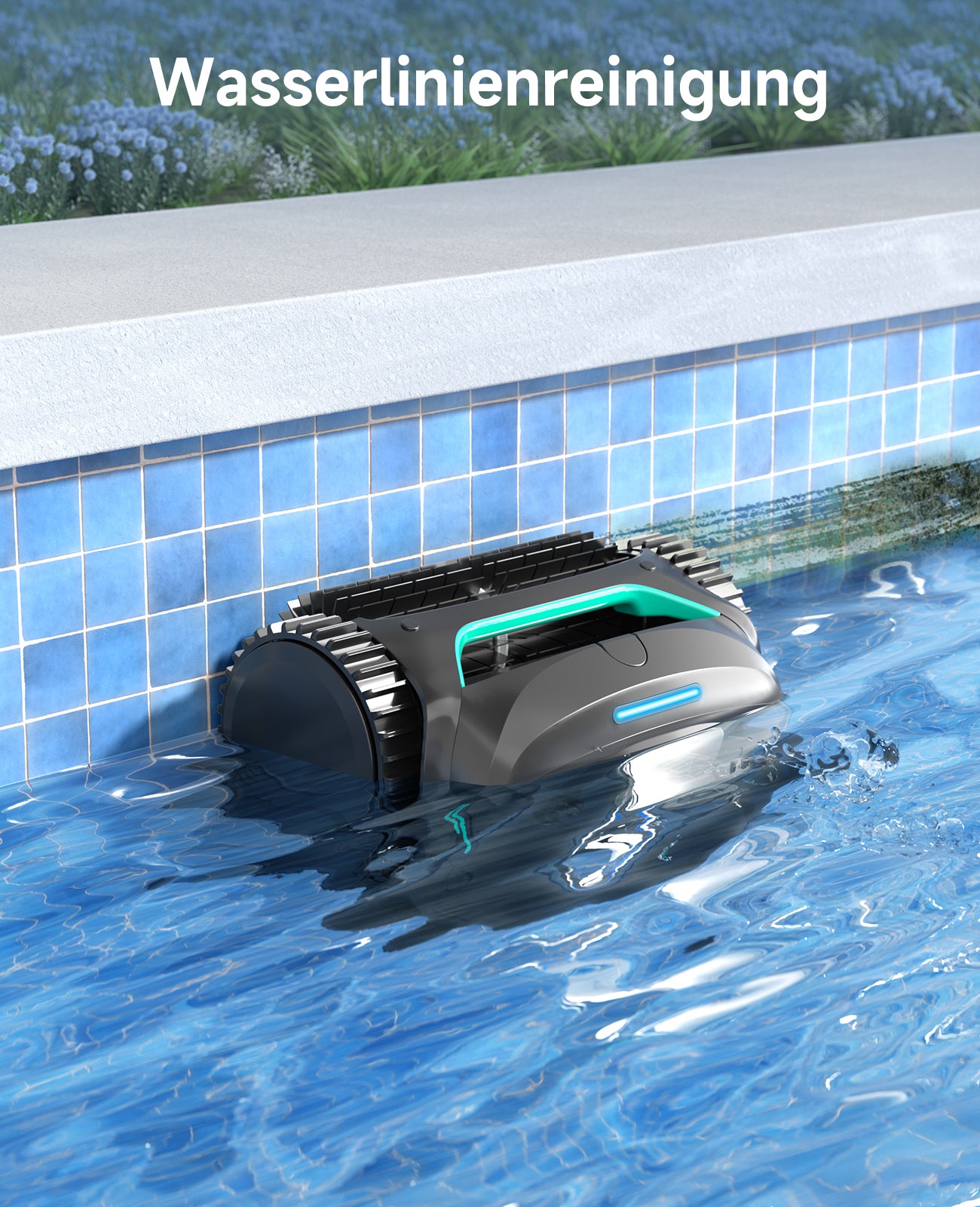 WYBOT C2 Poolroboter Akku Boden und Wand für Einbaupools bis 150㎡, Doppelfiltration, 3-Fach Motor, Starke Saugkraft, Wandkletter & Wasserlinie, 180 Min, App(Schwarz-Grün Grau)