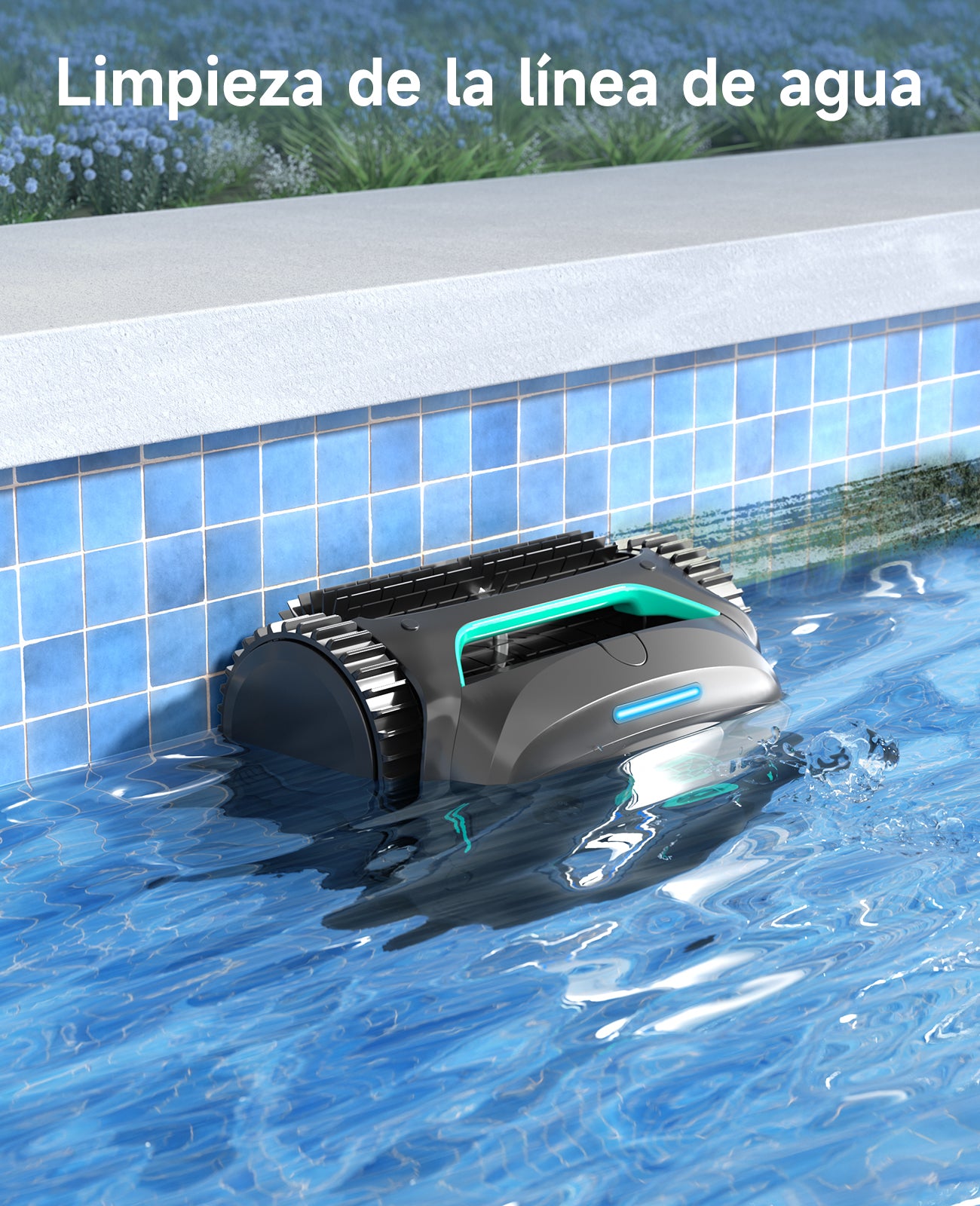 WYBOT C2 Limpiafondos Piscina, Robot Limpiafondos Piscina Inalámbrico 150㎡, Doble Filtración, 3 Motores, Succión Potente, Limpieza Paredes & Línea de Agua, 180 Min, App(Negro-Verde Gris)