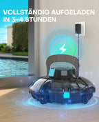 WINNY POOL CLEANER Winny 200 Poolroboter, Poolsauger kabellos mit Akku, 75 Min. Laufzeit, für Aufstellpools bis 60 m², Doppelfiltration, Automatisches Parken, Kompakt Leicht (Transparentes Blau-Weiß)
