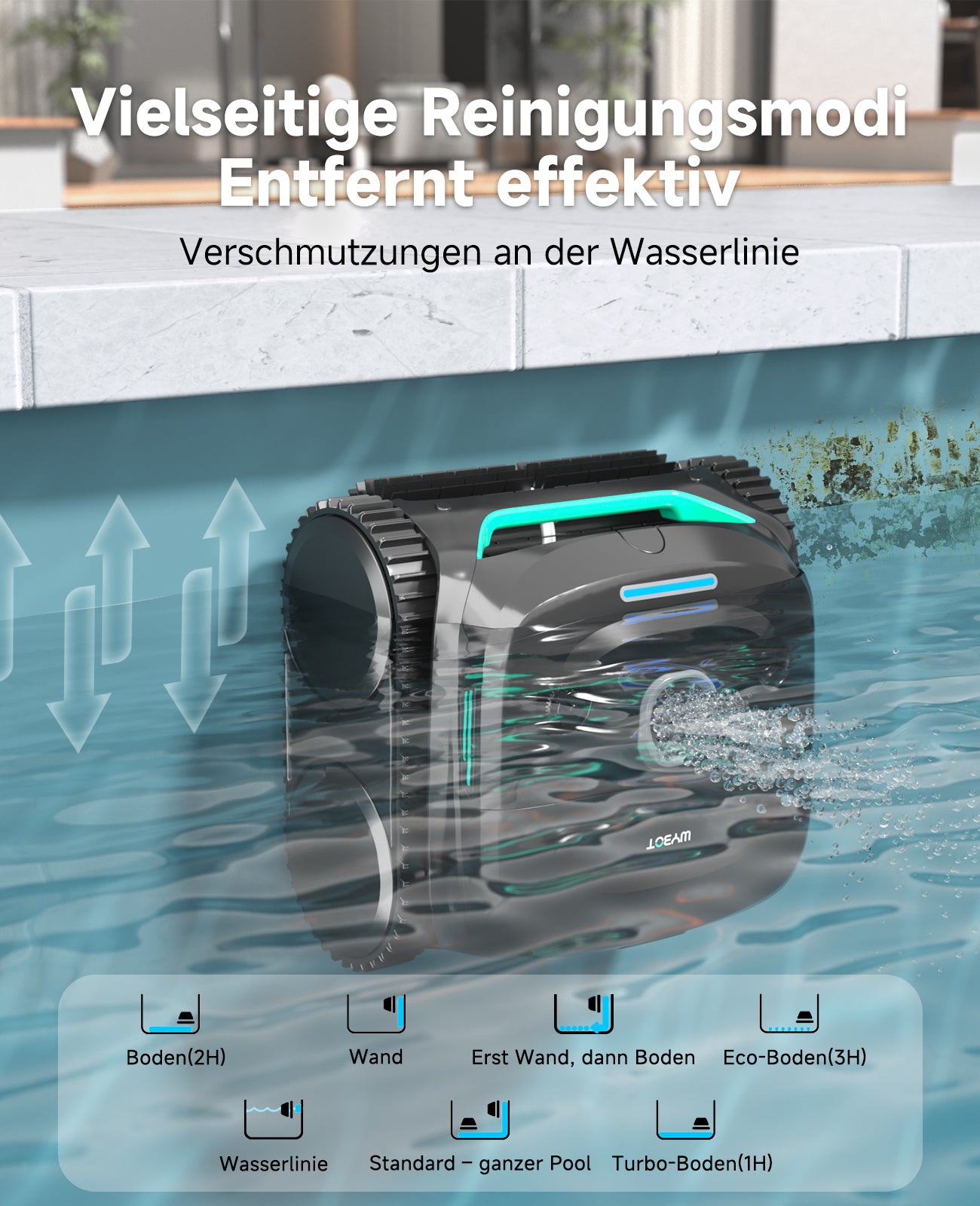 WYBOT C2 Poolroboter Akku Boden und Wand, 3-Fach Motor, Doppelfiltration, Wandkletter & Wasserlinienreinigung, 180 Min Laufzeit, für Einbaupools bis 150㎡, App-Steuerung(Dunkelschwarzgrün-Grau)
