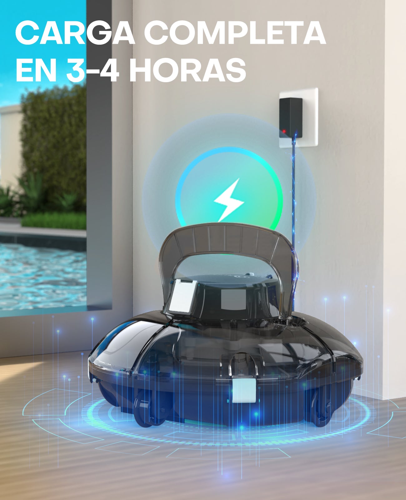 WINNY POOL CLEANER Winny 200 Limpiafondos Piscina, Inalámbrico Robot Limpiafondos Piscina, 75Min Autonomía, Piscinas Desmontables 60m², Doble Filtración,Estacionamiento Auto(Transparente Negro-Blanco)