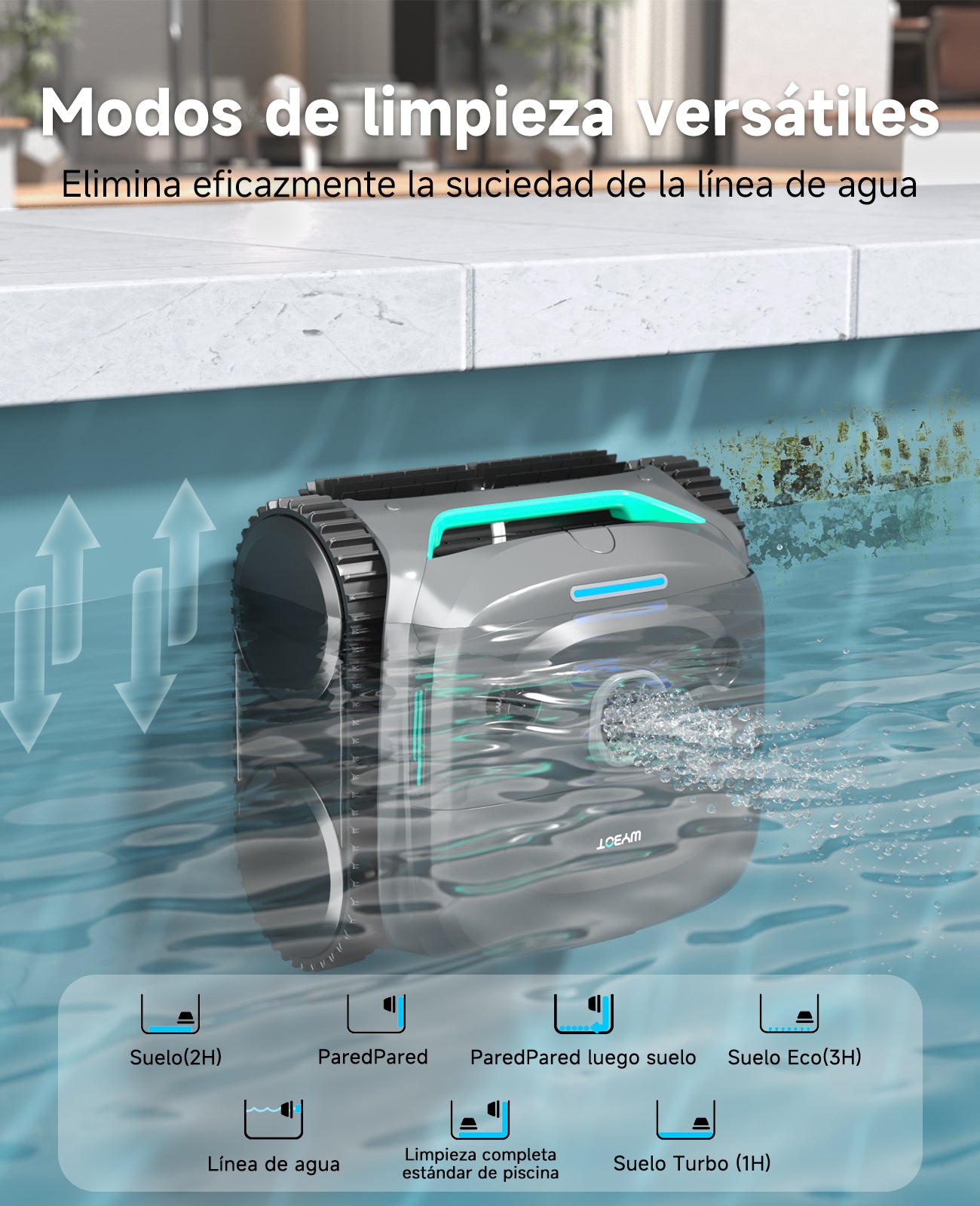 WYBOT C2 Limpiafondos Piscina Robot Inalámbrico, 3 Motores, Doble Filtración, Limpieza Paredes y Línea de Agua, Autonomía 180 Min, para Piscinas Enterradas Hasta 150㎡, App(Verde gris oscuro-Gris)