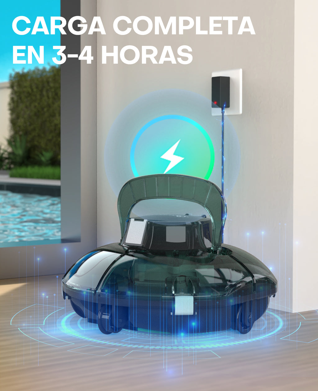 WINNY POOL CLEANER Winny 200 Limpiafondos Piscina, Inalámbrico Robot Limpiafondos Piscina, 75Min Autonomía, Piscinas Desmontables 60m², Doble Filtración,Estacionamiento Auto(Transparente Verde Blanco)（副本）