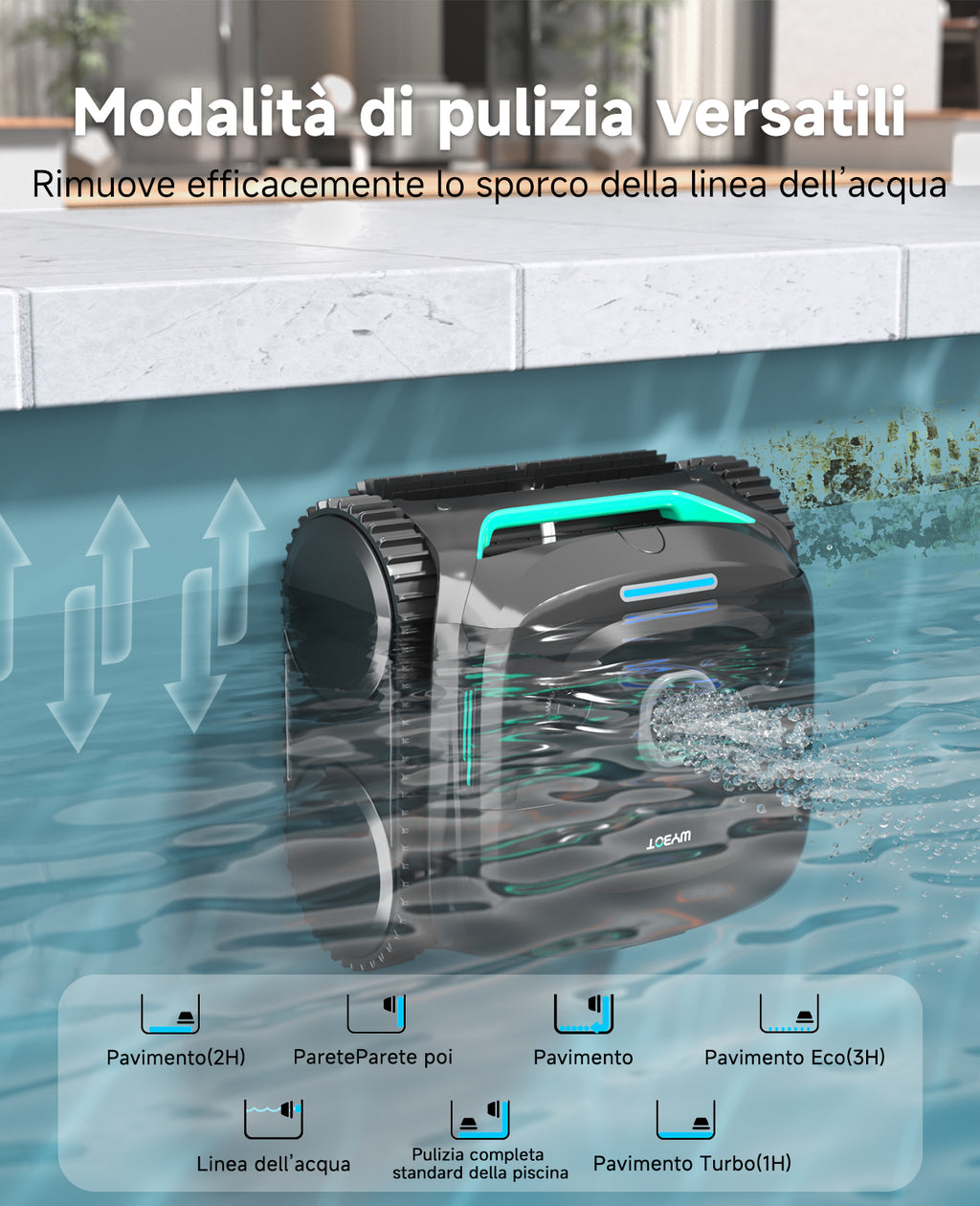 WYBOT C2 Robot Piscine Pareti e Fondo, Senza Fili per Piscine Interrate 150㎡, Doppia Filtrazione, 3 Motori, Aspirazione Potente, Pulizia Pareti & Linea d'Acqua, 180 Min, App(Verde nero scuro-Grigio)