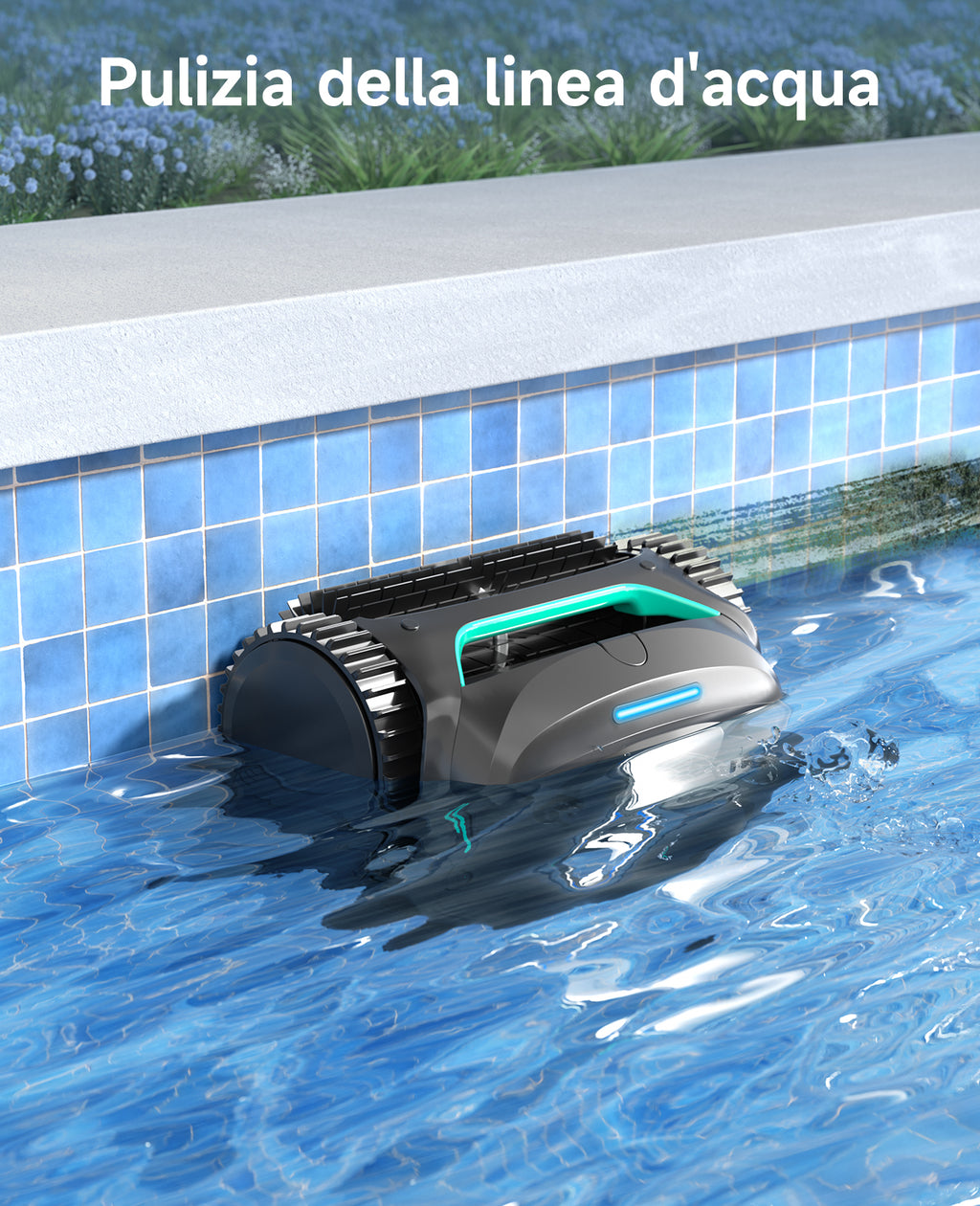 WYBOT C2 Robot Piscine Pareti e Fondo, Senza Fili per Piscine Interrate 150㎡, Doppia Filtrazione, 3 Motori, Aspirazione Potente, Pulizia Pareti & Linea d'Acqua, 180 Min, App(Nero-Verde Grigio)