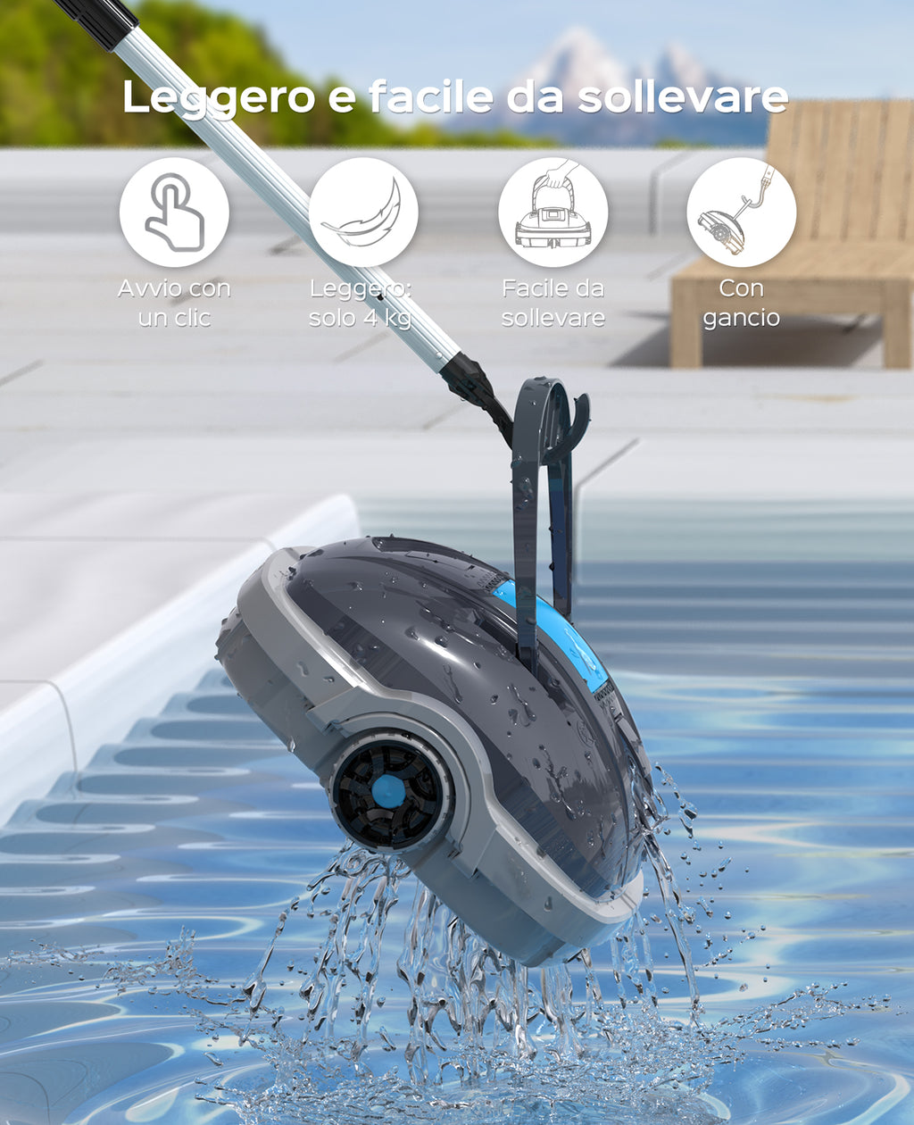 WYBOT Osprey 200 Max Robot Piscina Fuori Terra,Robot Pulitore Piscina Senza Fili,Parcheggio Automatico,Autonomia 100 Min,Doppi Motori,Filtrazione da 180 µm,per Piscine Fino a 80 m²(Grigio Scuro)