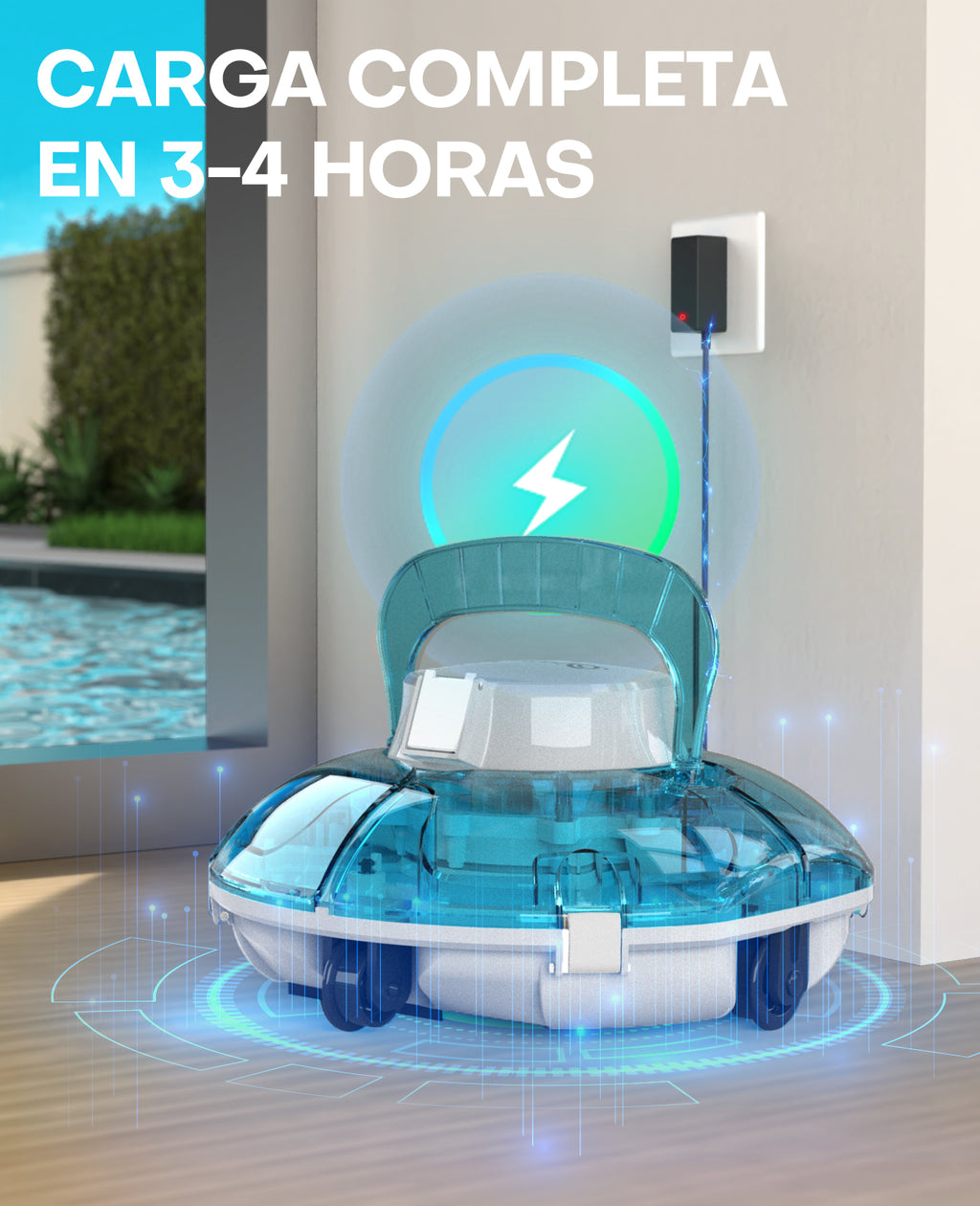 WINNY POOL CLEANER Winny 200 Limpiafondos Piscina, Inalámbrico Robot Limpiafondos Piscina, 75Min Autonomía, Piscinas Desmontables 60m², Doble Filtración,Estacionamiento Auto(Transparente Azul-Blanco)