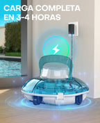WINNY POOL CLEANER Winny 200 Limpiafondos Piscina, Inalámbrico Robot Limpiafondos Piscina, 75Min Autonomía, Piscinas Desmontables 60m², Doble Filtración,Estacionamiento Auto(Transparente Azul-Blanco)