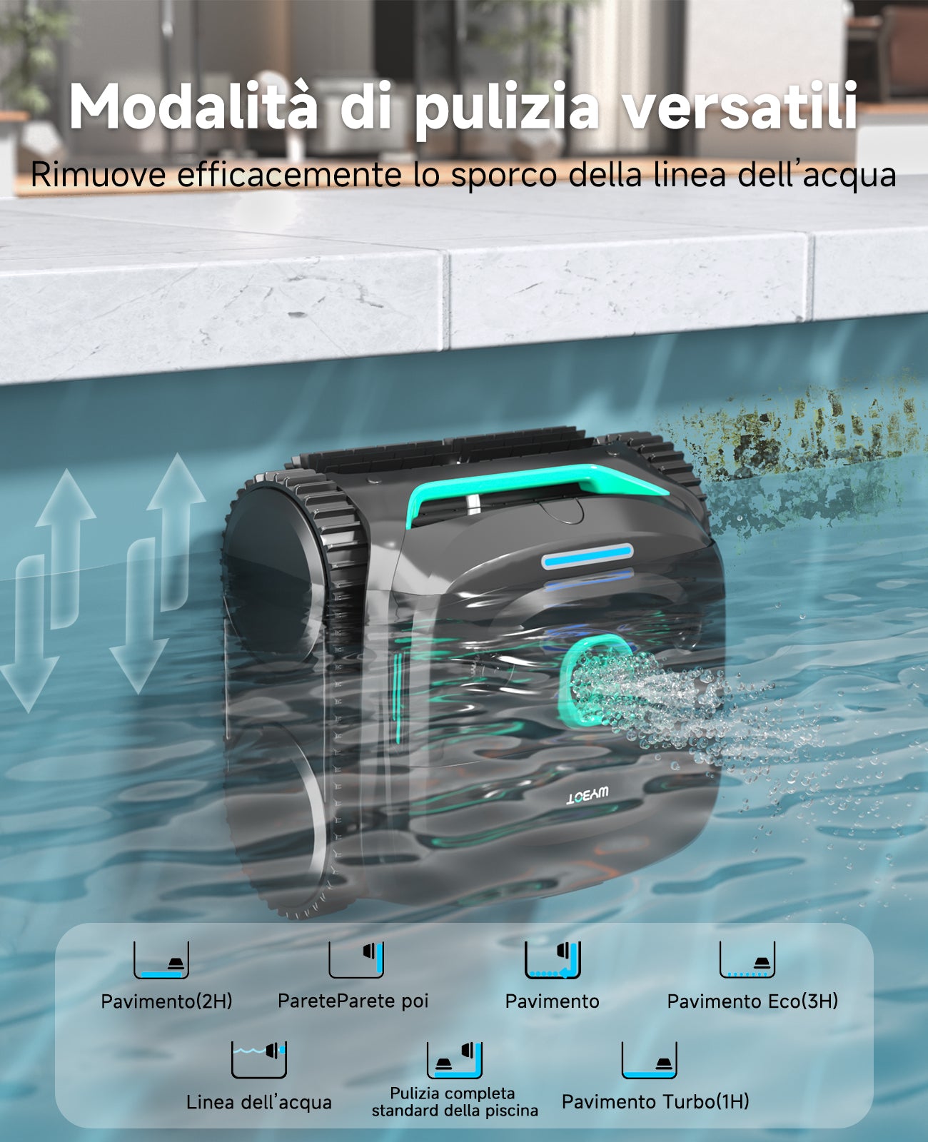 WYBOT C2 Robot Piscine Pareti e Fondo, Senza Fili per Piscine Interrate 150㎡, Doppia Filtrazione, 3 Motori, Aspirazione Potente, Pulizia Pareti & Linea d'Acqua, 180 Min, App(Verde nero scuro-Verde)