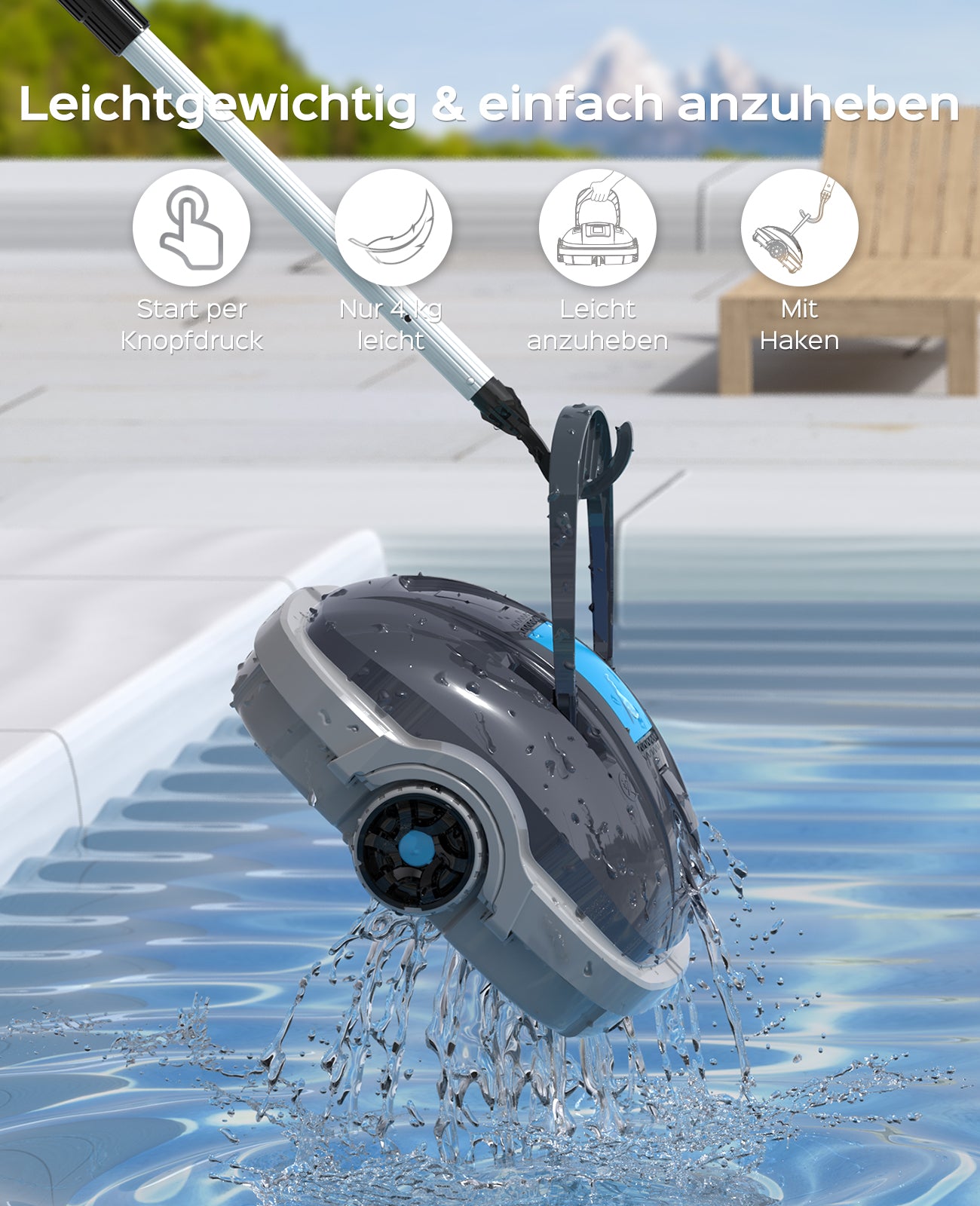WYBOT Osprey 200 MAX Poolroboter Akku Kabellos Poolsauger Roboter,Poolreiniger 100 Mins Automatische Parken mit Dual-Antriebsmotoren für Flachem Boden Aufstellpools bis 80 m²(Dunkelgrau)