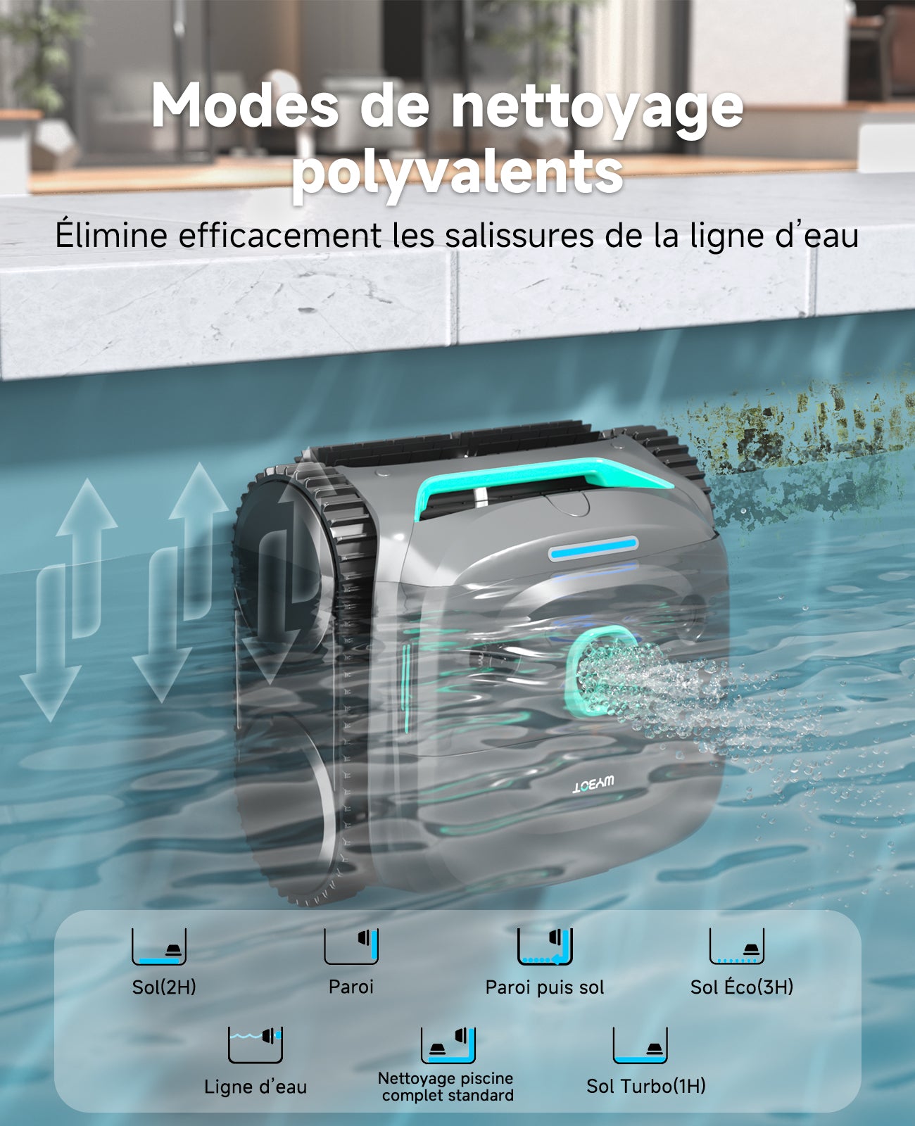 WYBOT C2 Robot Piscine Sans Fil pour Piscines Enterrées 150㎡, Double Filtration, 3 Moteurs, Aspiration Puissante, Nettoyage Parois & Ligne d'Eau, 180 Min, App(Vert gris foncé-Vert)