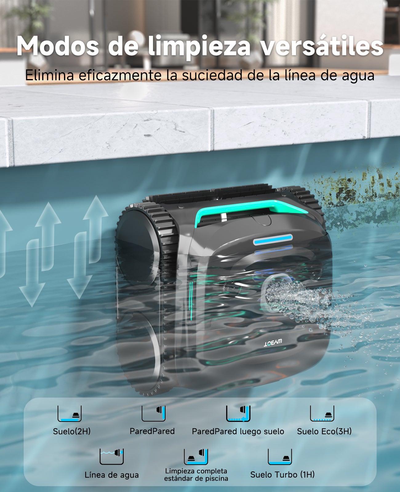 WYBOT C2 Limpiafondos Piscina Robot Inalámbrico, 3 Motores, Doble Filtración, Limpieza Paredes y Línea de Agua, Autonomía 180 Min, para Piscinas Enterradas Hasta 150㎡, App(Verde negro oscuro-Gris)