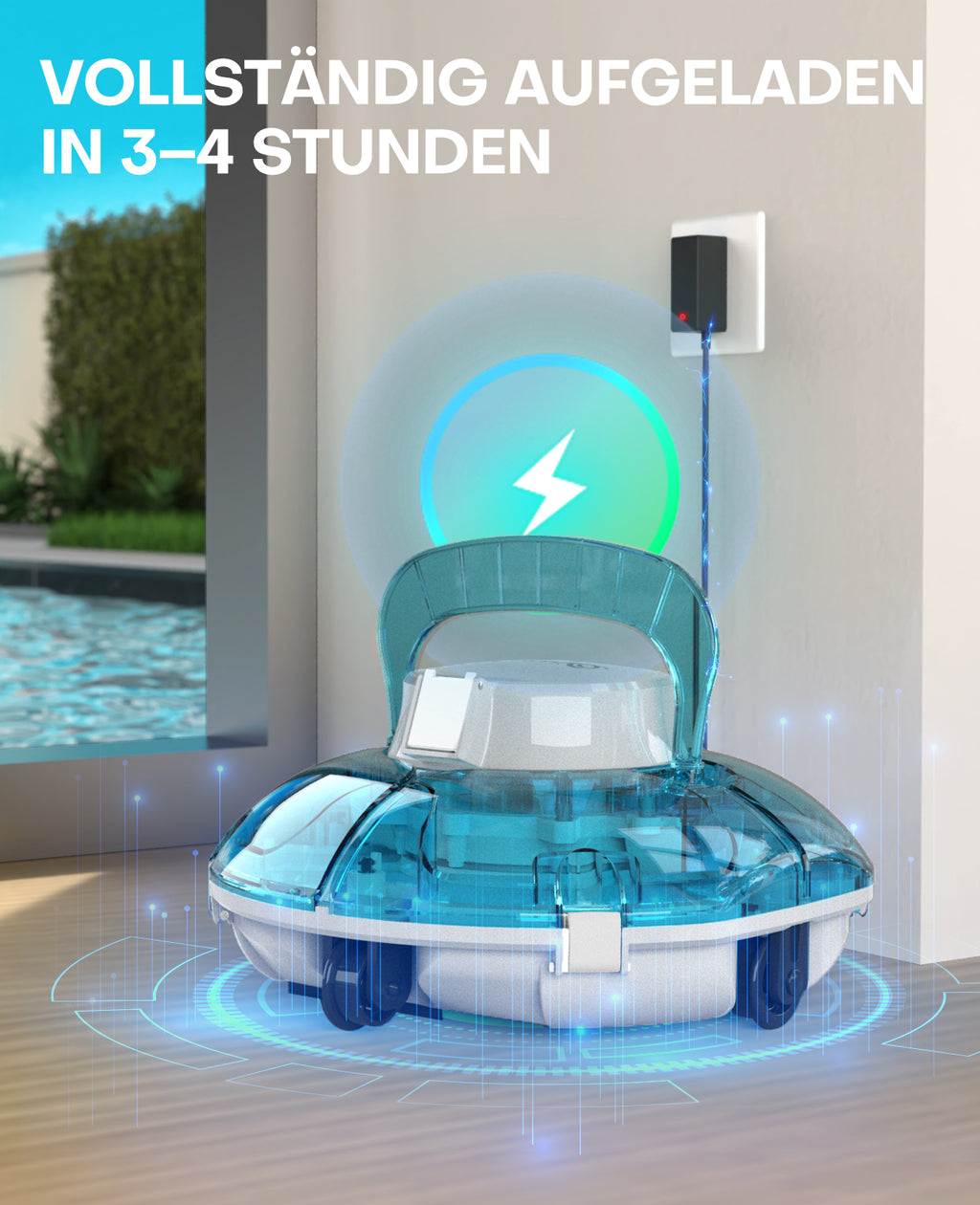 WINNY POOL CLEANER Winny 200 Poolroboter, Poolsauger kabellos mit Akku, 75 Min. Laufzeit, für Aufstellpools bis 60 m², Doppelfiltration, Automatisches Parken, Kompakt Leicht (Transparentes Blau-Weiß)