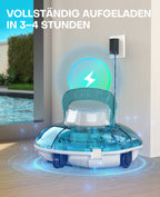 WINNY POOL CLEANER Winny 200 Poolroboter, Poolsauger kabellos mit Akku, 75 Min. Laufzeit, für Aufstellpools bis 60 m², Doppelfiltration, Automatisches Parken, Kompakt Leicht (Transparentes Blau-Weiß)