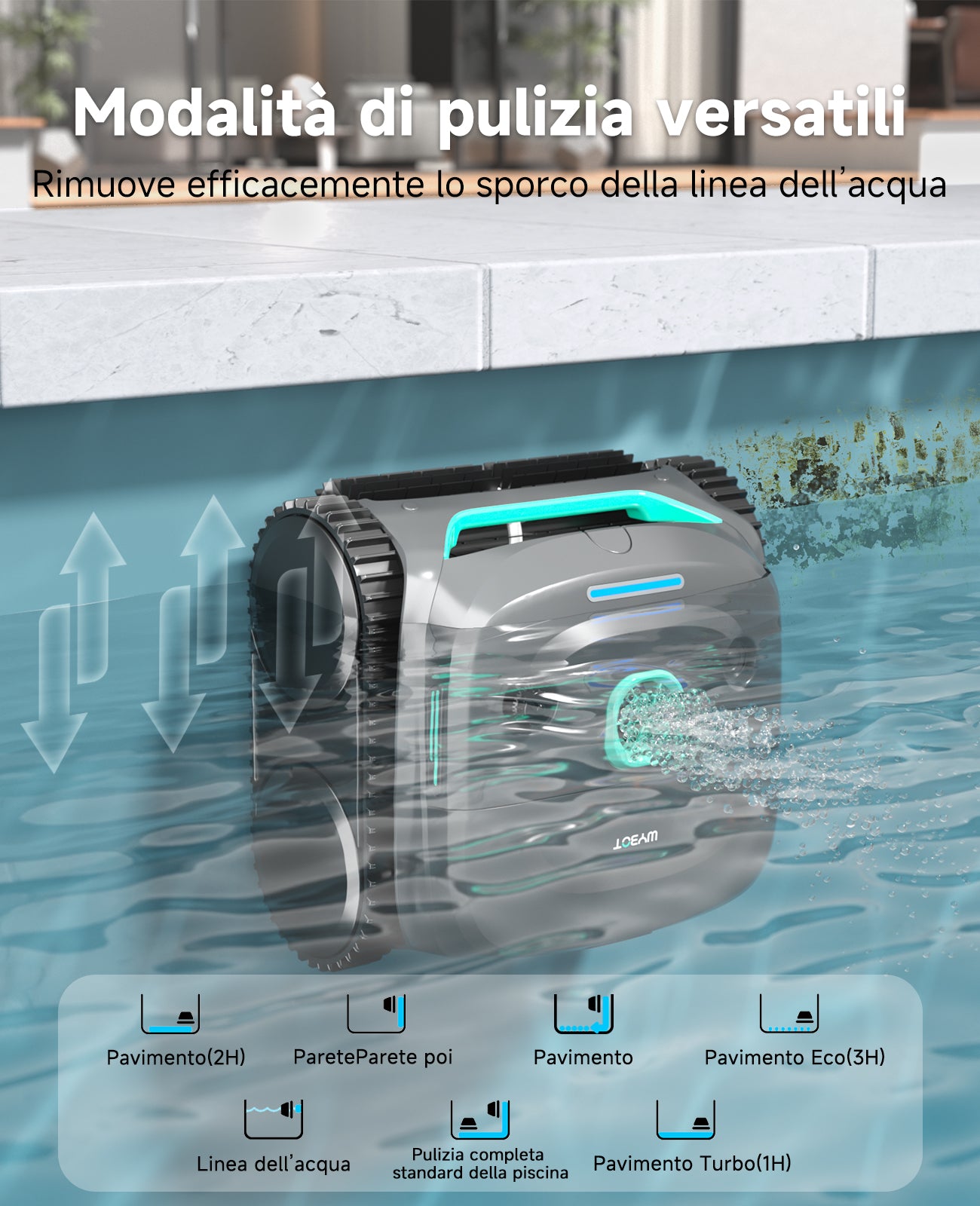WYBOT C2 Robot Piscine Pareti e Fondo, Senza Fili per Piscine Interrate 150㎡, Doppia Filtrazione, 3 Motori, Aspirazione Potente, Pulizia Pareti & Linea d'Acqua, 180 Min, App(Verde grigio scuro-Verde)