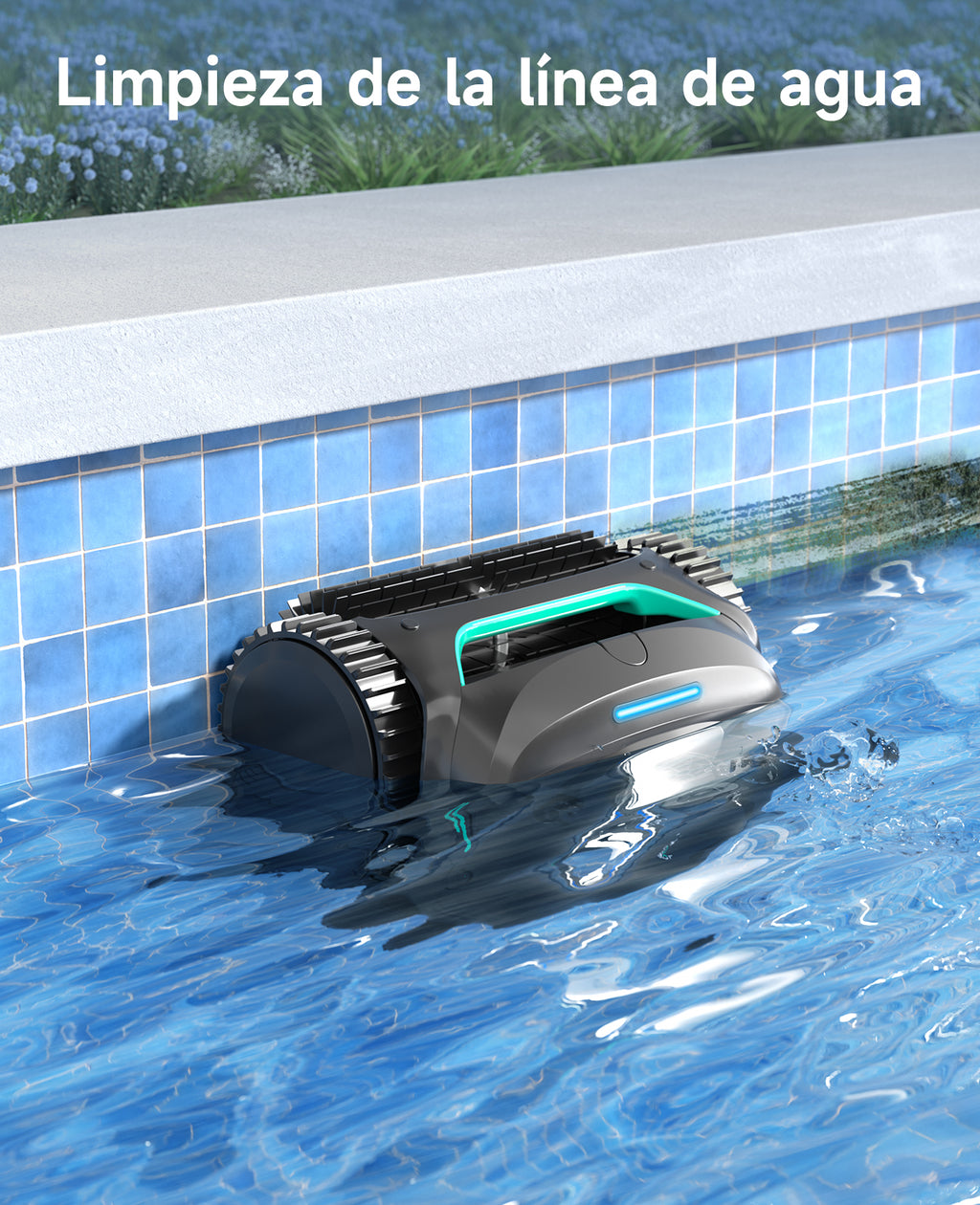 WYBOT C2 Limpiafondos Piscina, Robot Limpiafondos Piscina Inalámbrico 150㎡, Doble Filtración, 3 Motores, Succión Potente, Limpieza Paredes & Línea de Agua, 180 Min, App(Negro-Verde Gris)