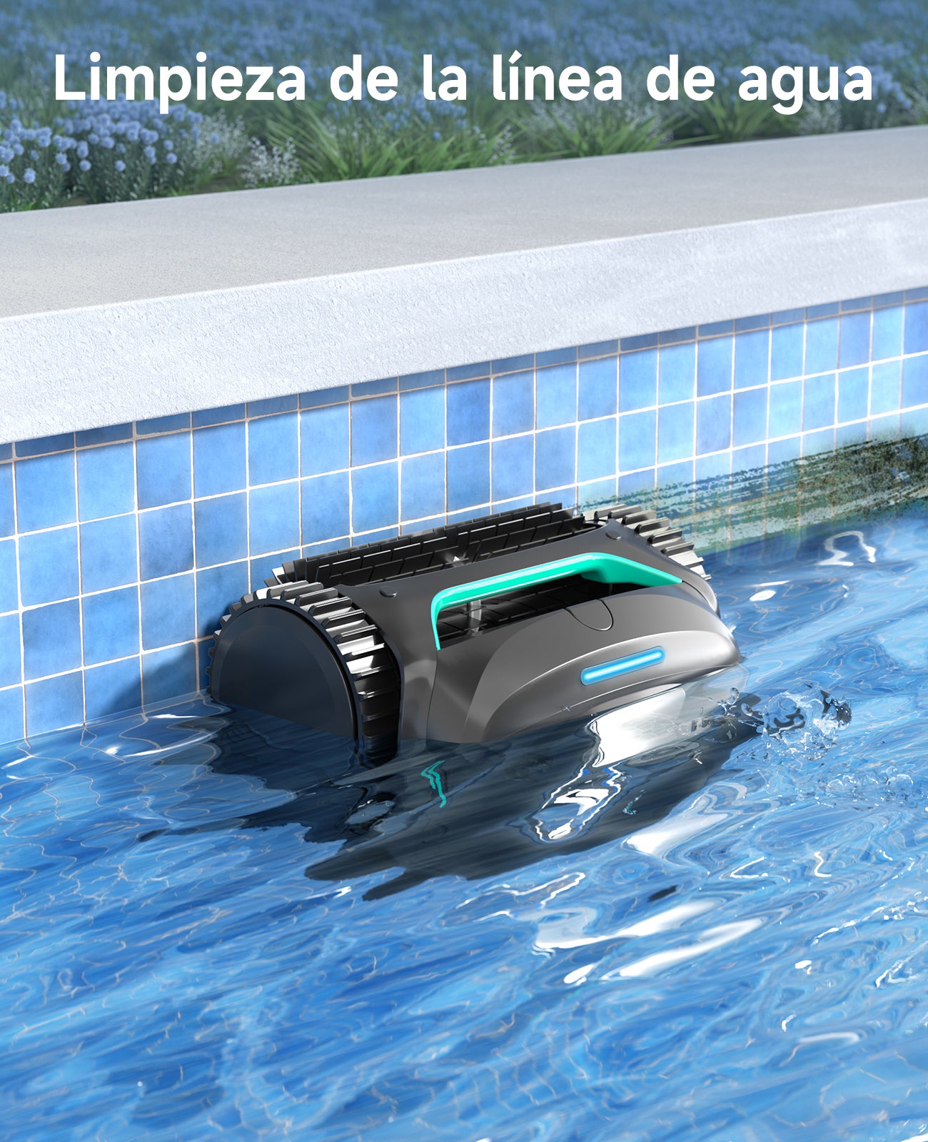 WYBOT C2 Limpiafondos Piscina, Robot Limpiafondos Piscina Inalámbrico 150㎡, Doble Filtración, 3 Motores, Succión Potente, Limpieza Paredes & Línea de Agua, 180 Min, App(Negro-Verde Gris)