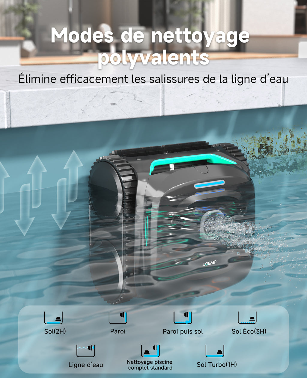 WYBOT C2 Robot Piscine Sans Fil, Double Filtration, 3 Moteurs, Aspiration Puissante, Nettoyage Fond et Parois & Ligne d'Eau, 180 Min, pour Piscines Enterrées 150㎡, App(Vert noir foncé-Gris)