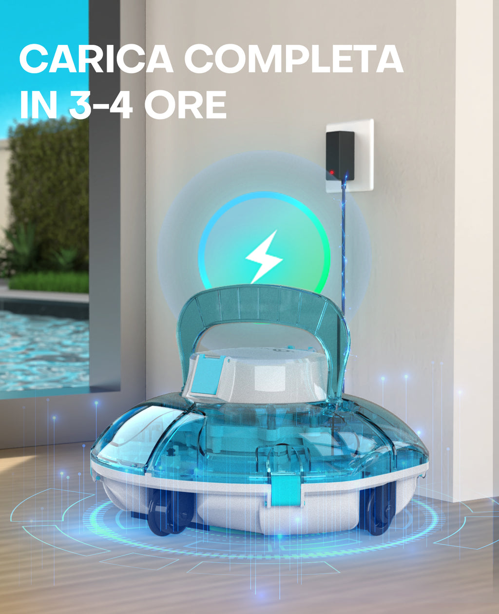 WINNY POOL CLEANER Winny 200 Robot Piscina, Piscina Senza Fili con Batteria, Autonomia 75 Min per Piscine Fuori Terra 60 m², Doppia Filtrazione, Parcheggio Automatico(Nero-Blu)