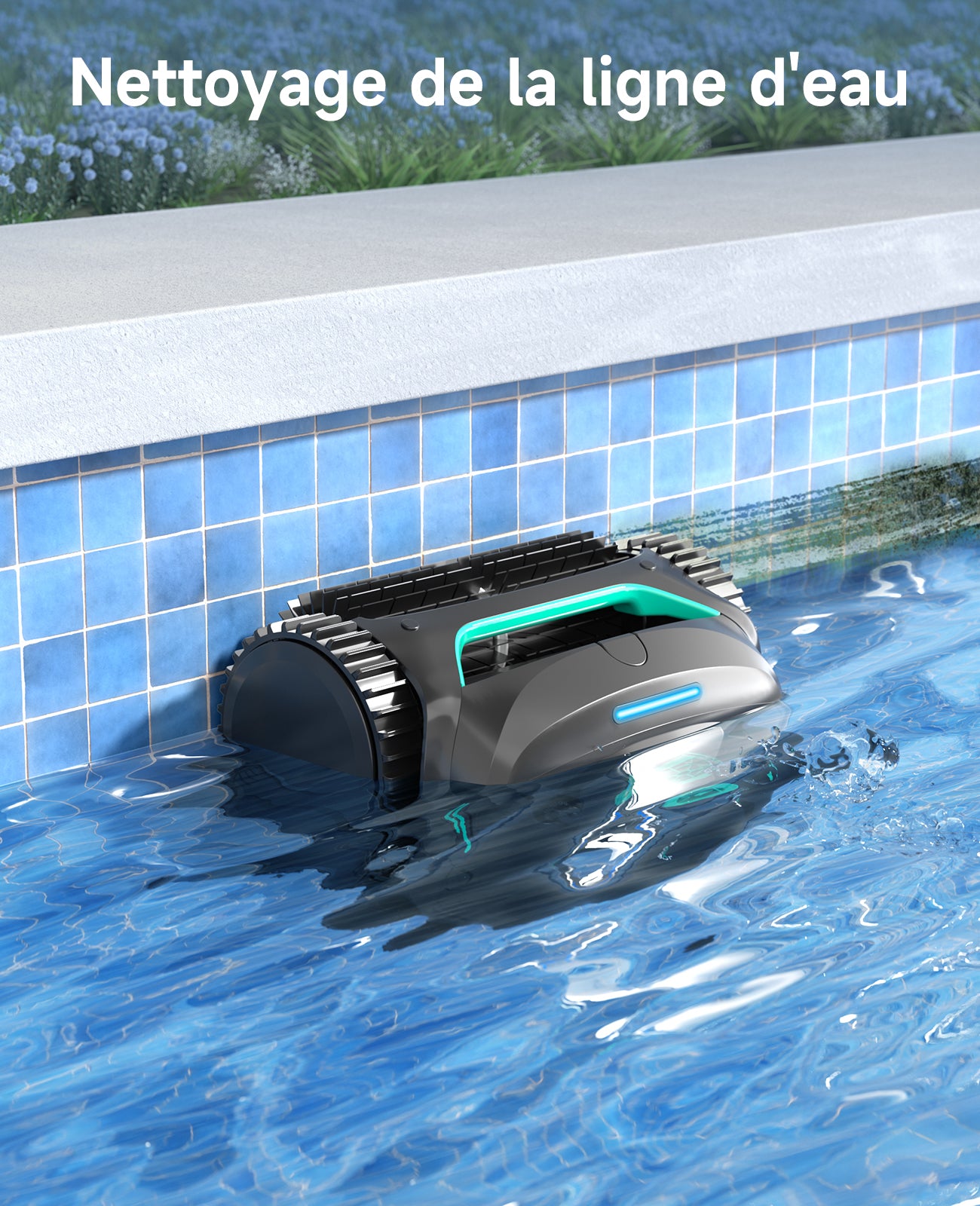 WYBOT C2 Robot Piscine sans Fil pour Piscines Enterrées 150㎡, Double Filtration, 3 Moteurs, Aspiration Puissante, Nettoyage Parois & Ligne d'eau, 180 Min, App(Noir-Vert Vert)