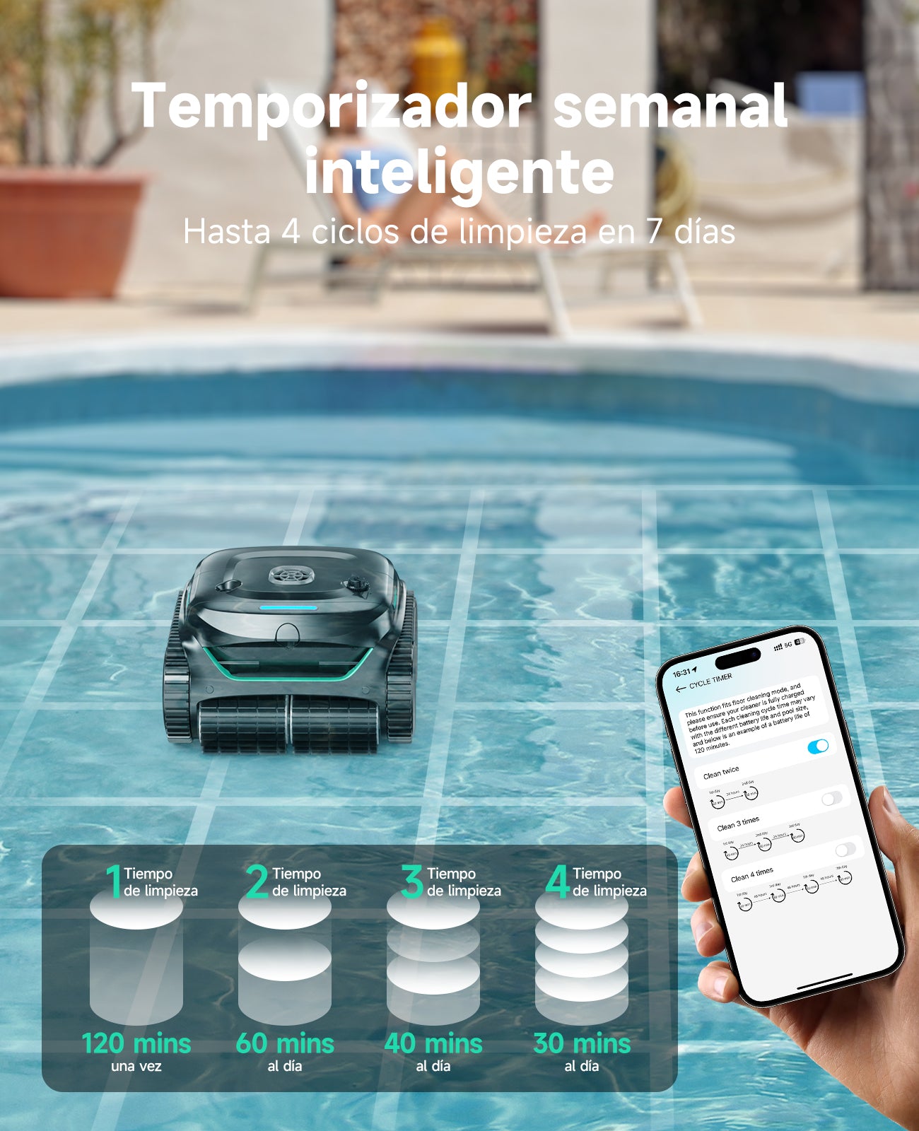 WYBOT C2 Limpiafondos Piscina Robot Inalámbrico, 3 Motores, Doble Filtración, Limpieza Paredes y Línea de Agua, Autonomía 180 Min, para Piscinas Enterradas Hasta 150㎡, App(Verde negro oscuro-Gris)