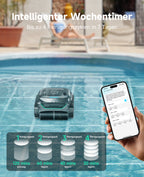 WYBOT C2 Poolroboter Akku Boden und Wand, 3-Fach Motor, Doppelfiltration, Wandkletter & Wasserlinienreinigung, 180 Min Laufzeit, für Einbaupools bis 150㎡, App-Steuerung(Dunkelgraugrün-Grau)