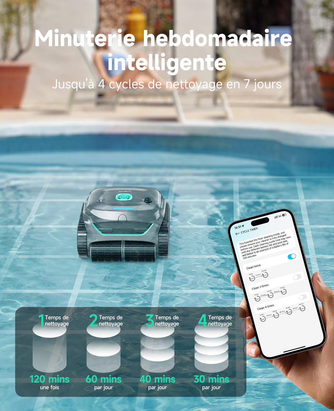 WYBOT C2 Robot Piscine Sans Fil pour Piscines Enterrées 150㎡, Double Filtration, 3 Moteurs, Aspiration Puissante, Nettoyage Parois & Ligne d'Eau, 180 Min, App(Vert gris foncé-Vert)