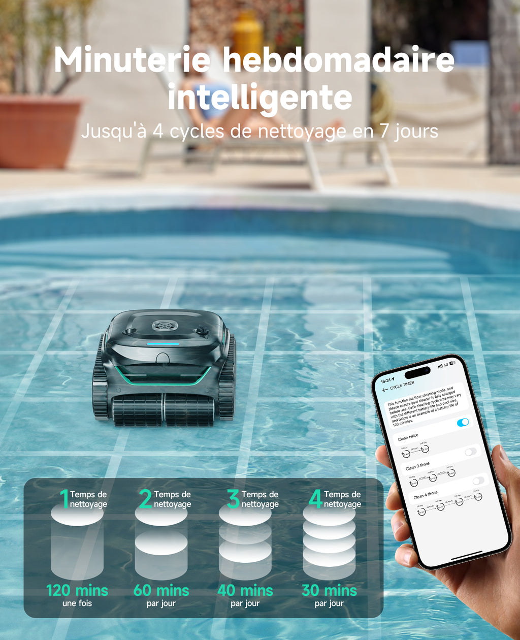 WYBOT C2 Robot Piscine Sans Fil, Double Filtration, 3 Moteurs, Aspiration Puissante, Nettoyage Fond et Parois & Ligne d'Eau, 180 Min, pour Piscines Enterrées 150㎡, App(Vert noir foncé-Gris)